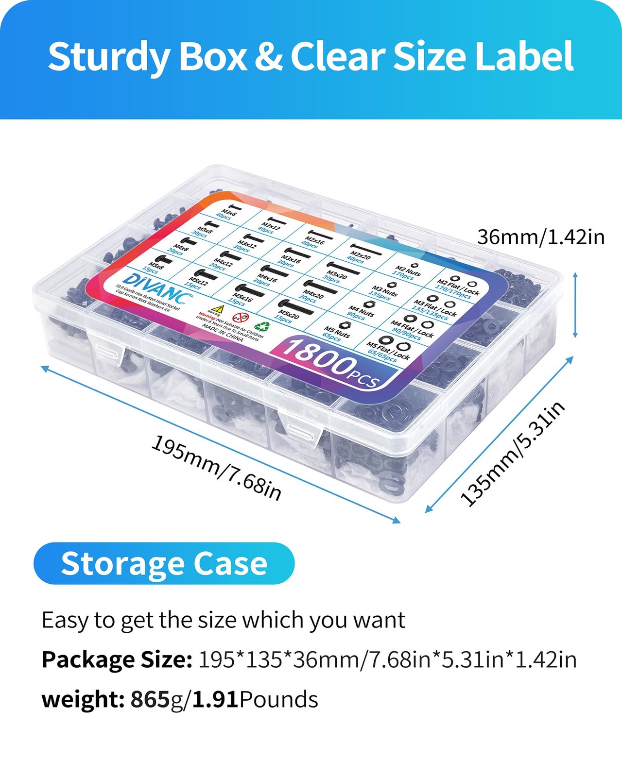 1800PCS Metric Screw Assortment, Bolt M2M3M4M5 1800PCS, Black