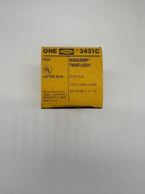 Hubbell 3431C L21-30P Twist Lock Plug 30A 120/208V 3 Phase Insulgrip NEW