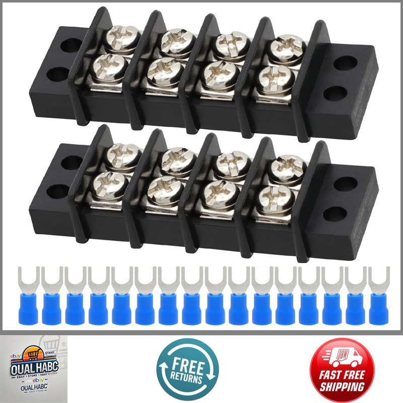 2 Pack 4 Circuit Dual Row Terminal Block 20-30A 200-450V +16 Heat Shrink Kit