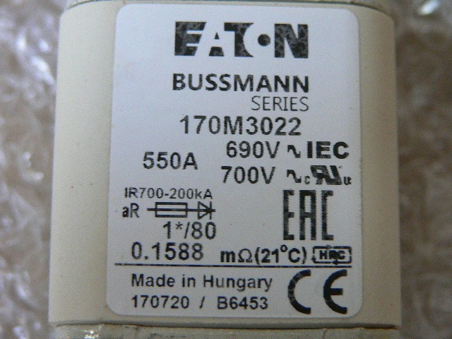 Bussmann 170M3022 Specialty Fuse 550A 690Vac High Speed Square Body Blade Type