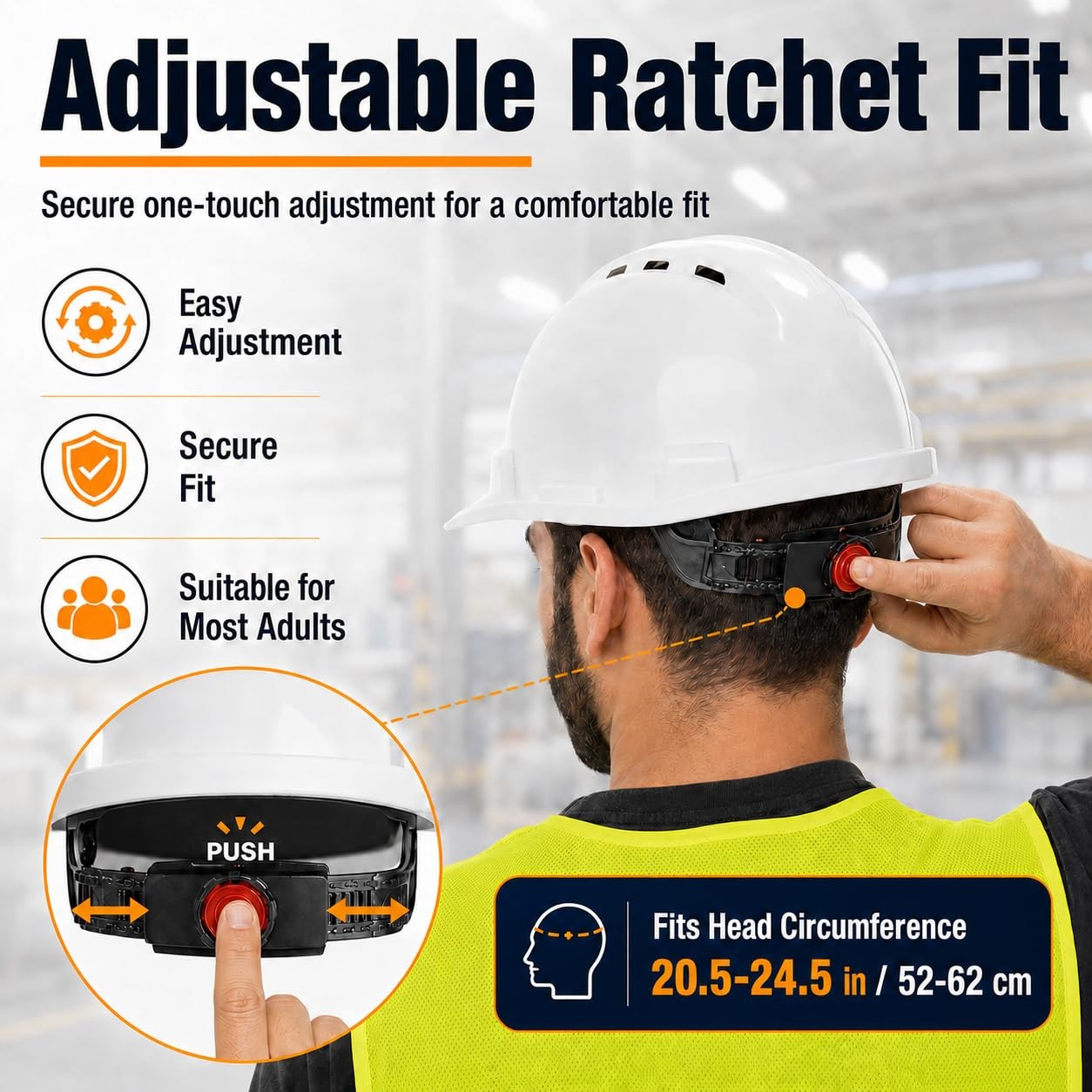 4 Pt. Suspension Hard Hat ABS Construction with Safety Vests 10 Pack – Head
