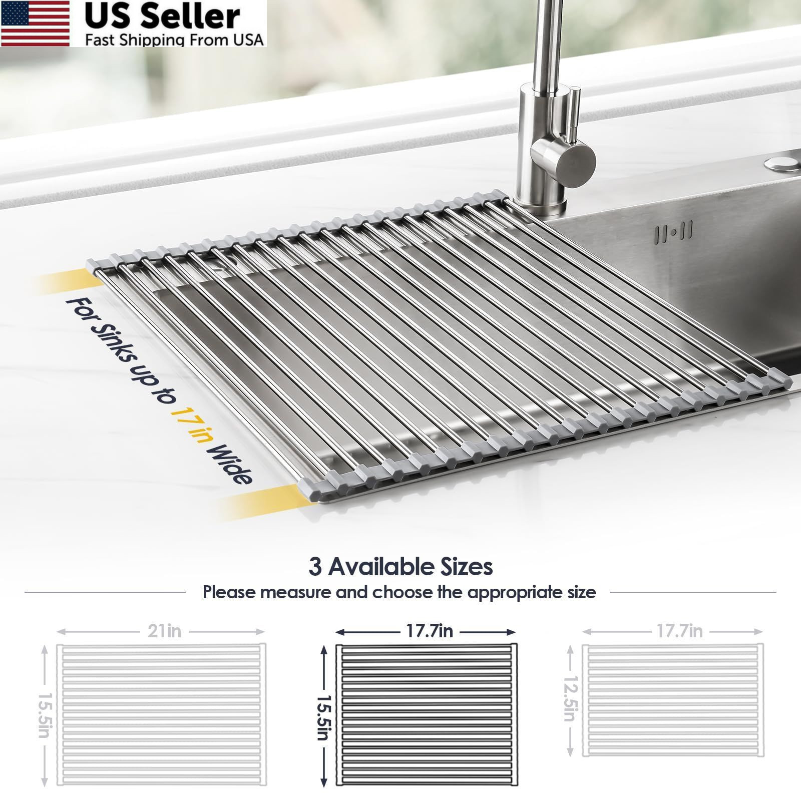 Tomorotec 17.7″ x 15.5″ Roll Up Dish Drying Rack Over 17.7 x 15.5 in, Gray