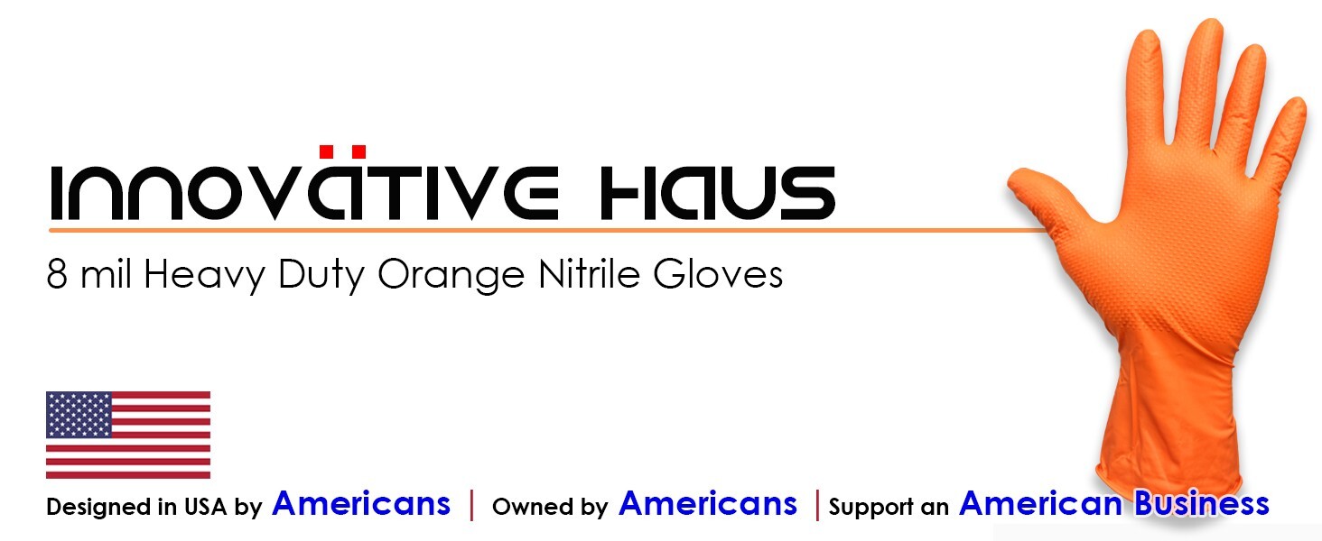 8 Mil Orange Disposable Nitrile Gloves. Raised Diamond Texture – Large- 10 Boxes