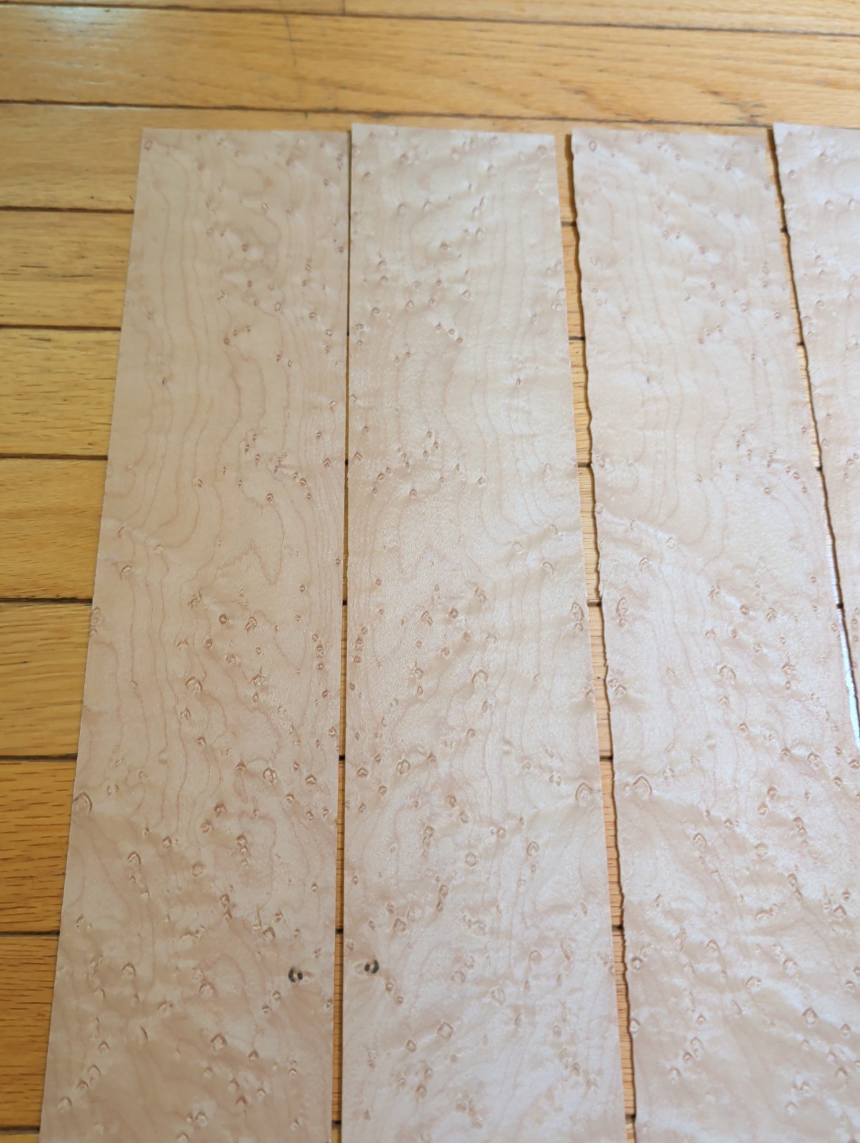 Birdseye maple wood veneer 4 pieces 3 1/2″ x 31″ each 1/42″