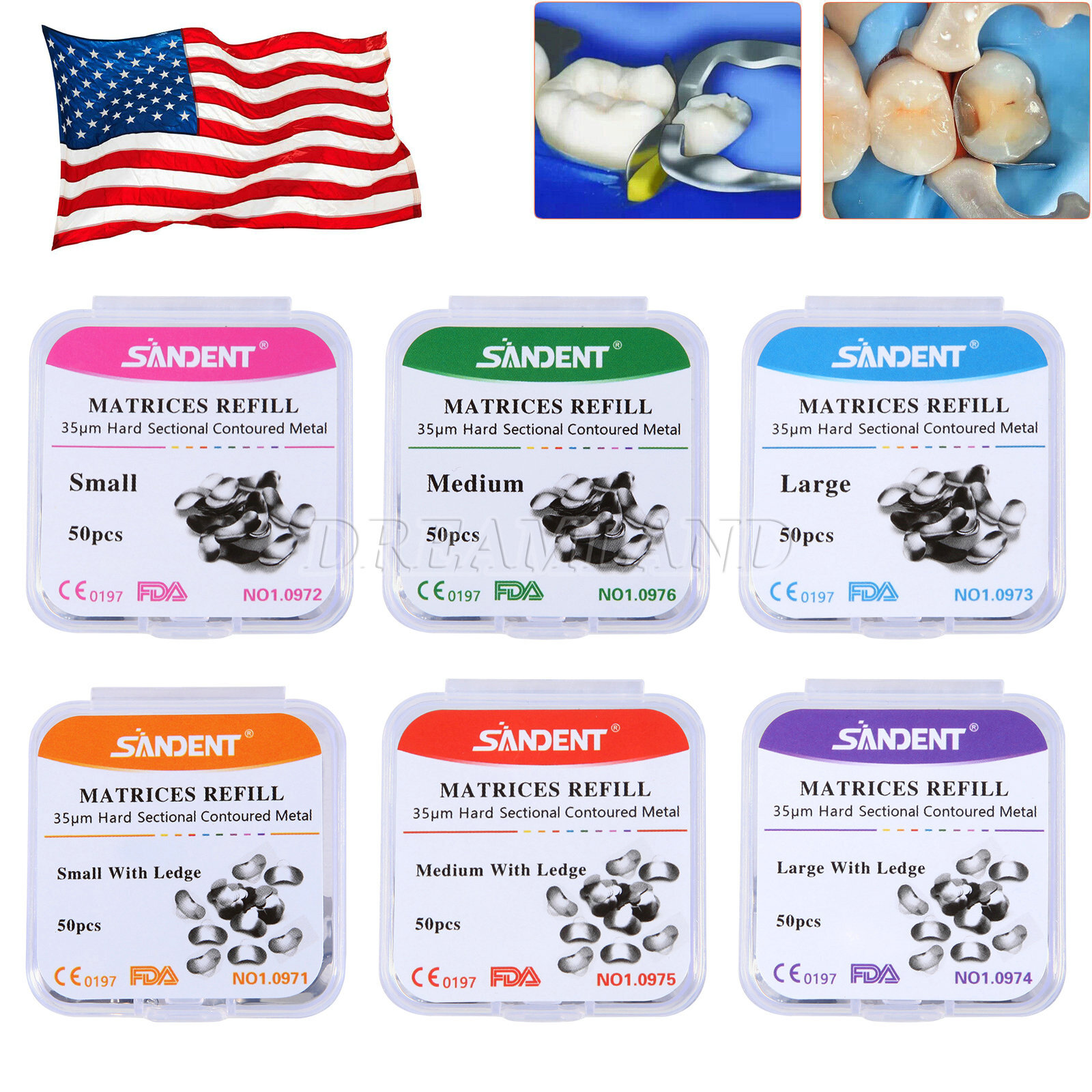 Dental Metal Matrices Matrix Band Sectional Contoured Refill Box S/M/L USA