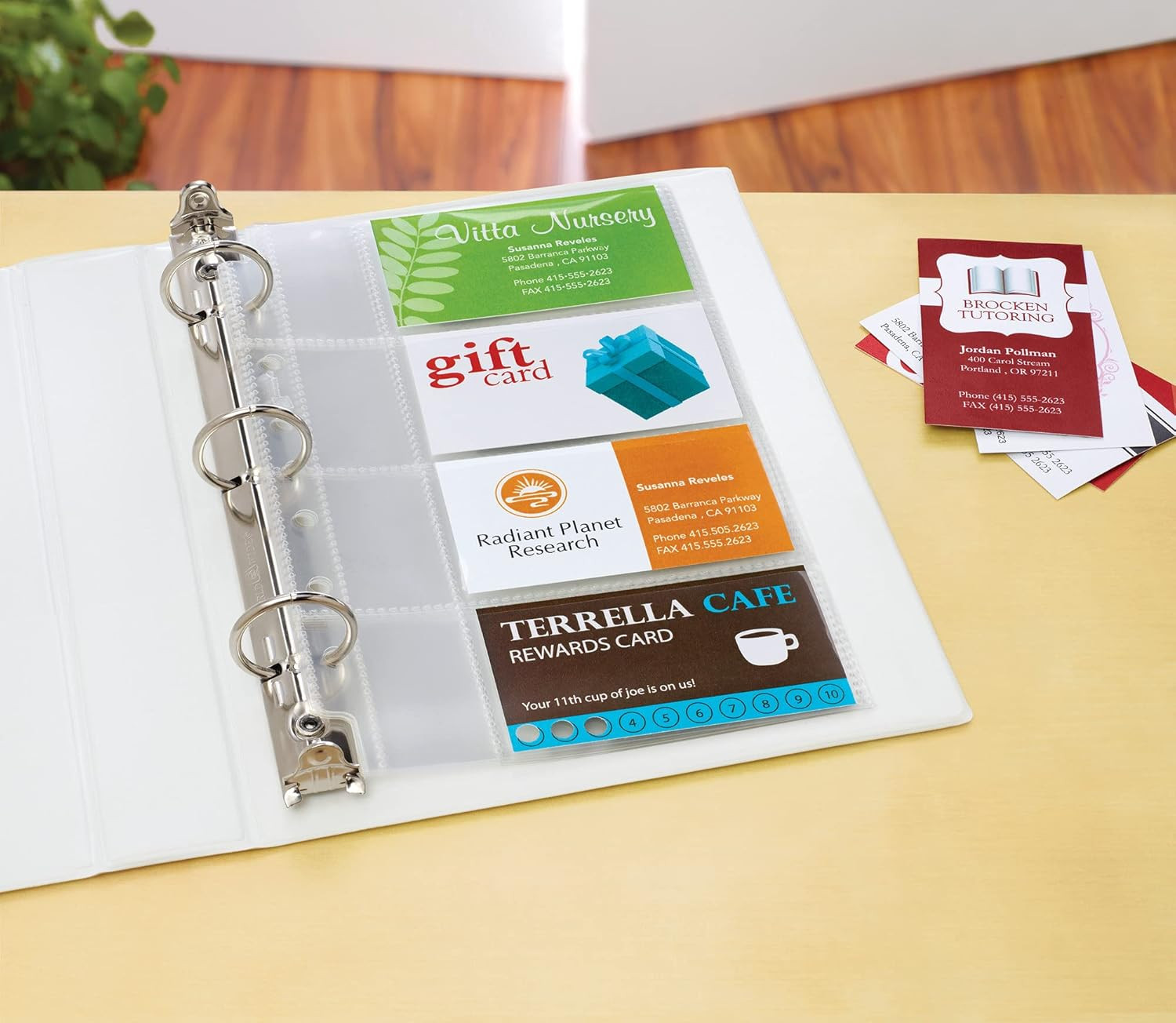 Clear Business Card Organizer Pages for 5.5″ X 8.5″ Mini Binders, Pack of 5 Hold