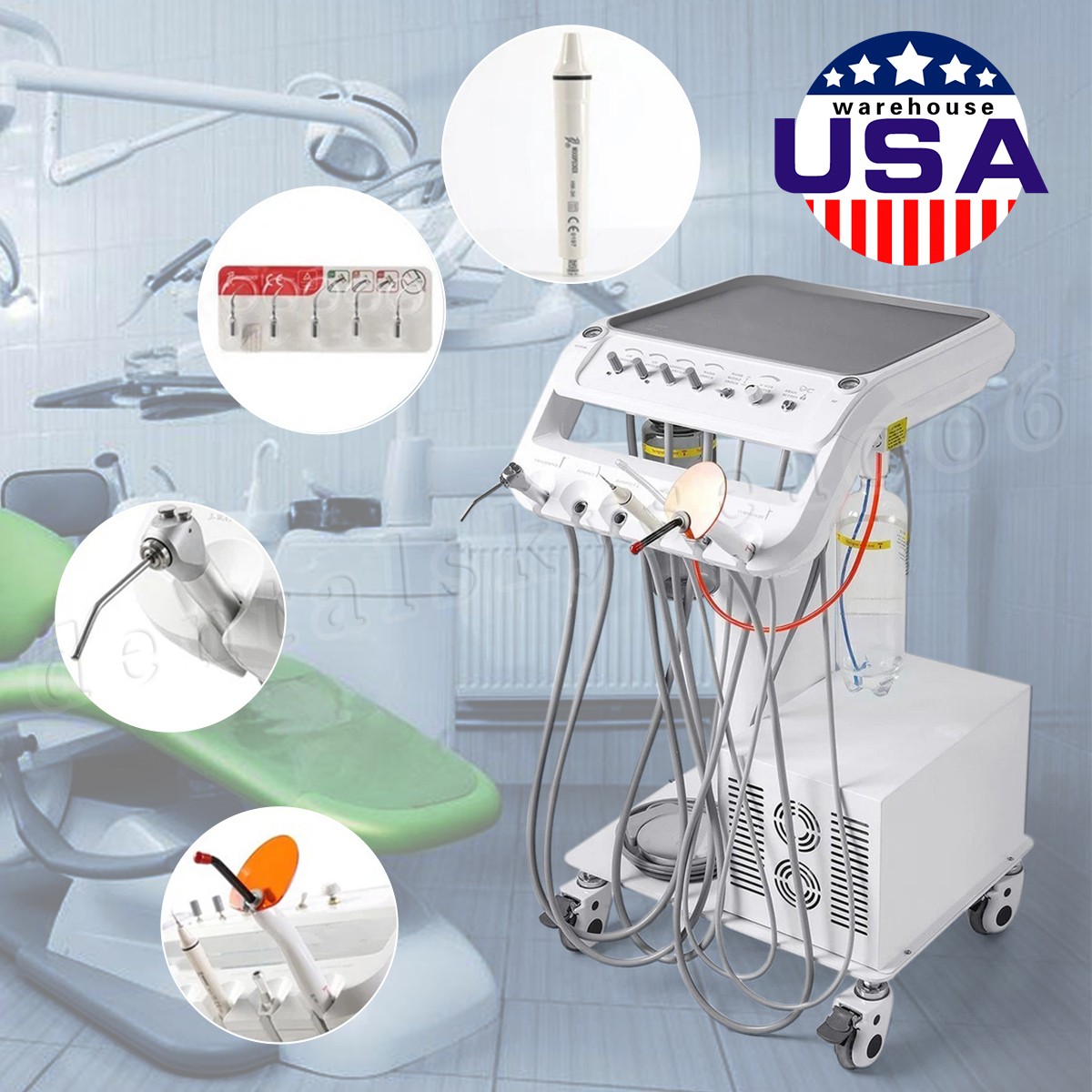Dental mobile Delivery Unit Treatment Cart with Compressor scaler Curing Light