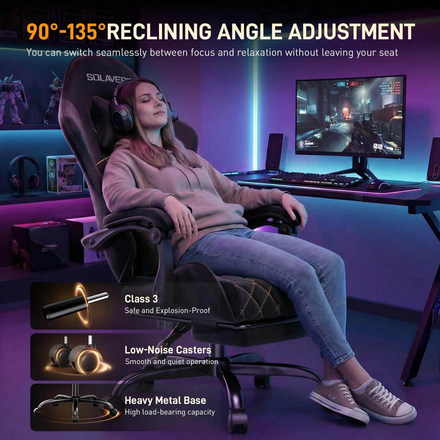 Ergonomic Gaming Chair with Footrest & Lumbar Massager, Gamer Computer Chairs