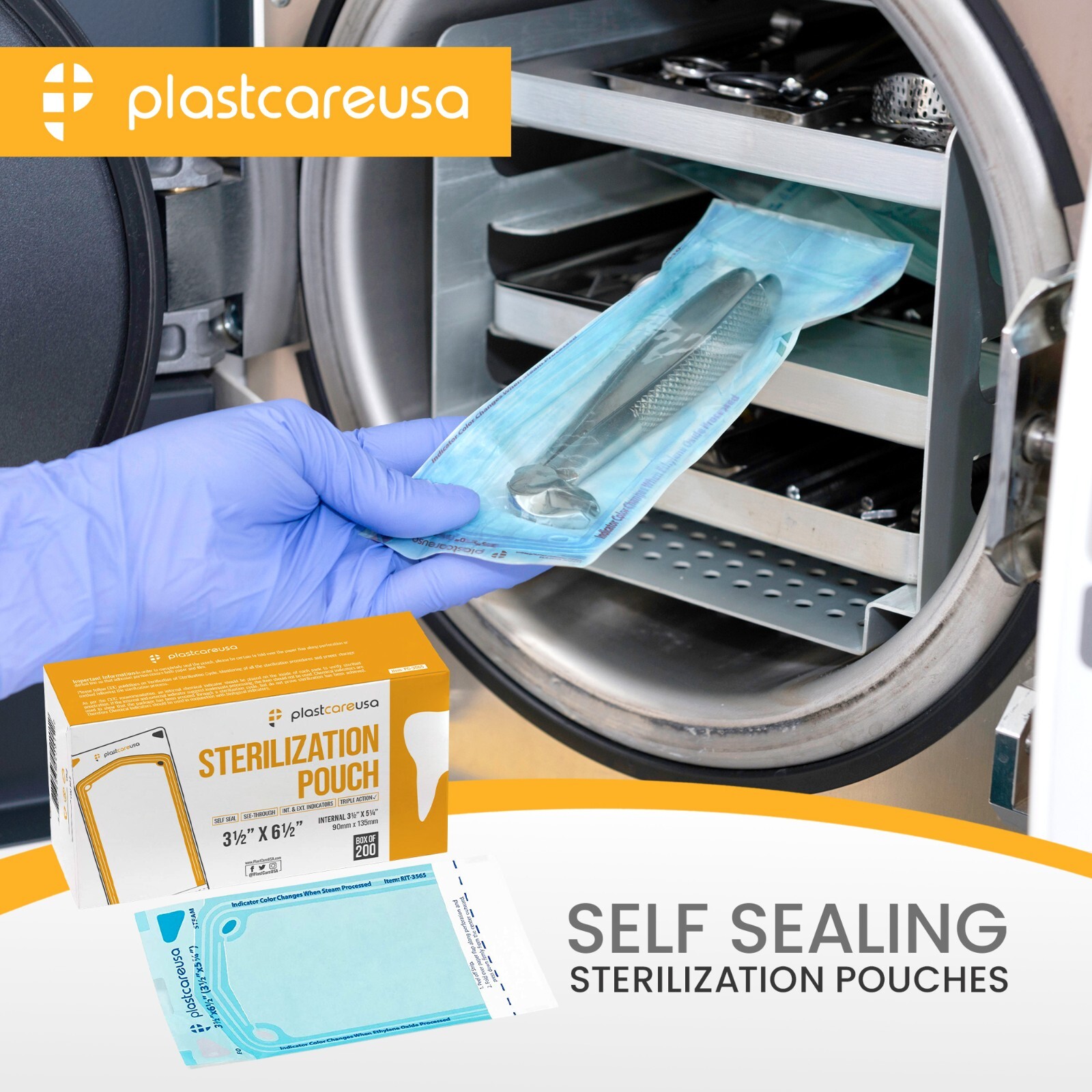 200 Self-Sealing Sterilization Pouch, 3.5″ x 6.5″ (5.25) Paper/Blue Film (1 Box)