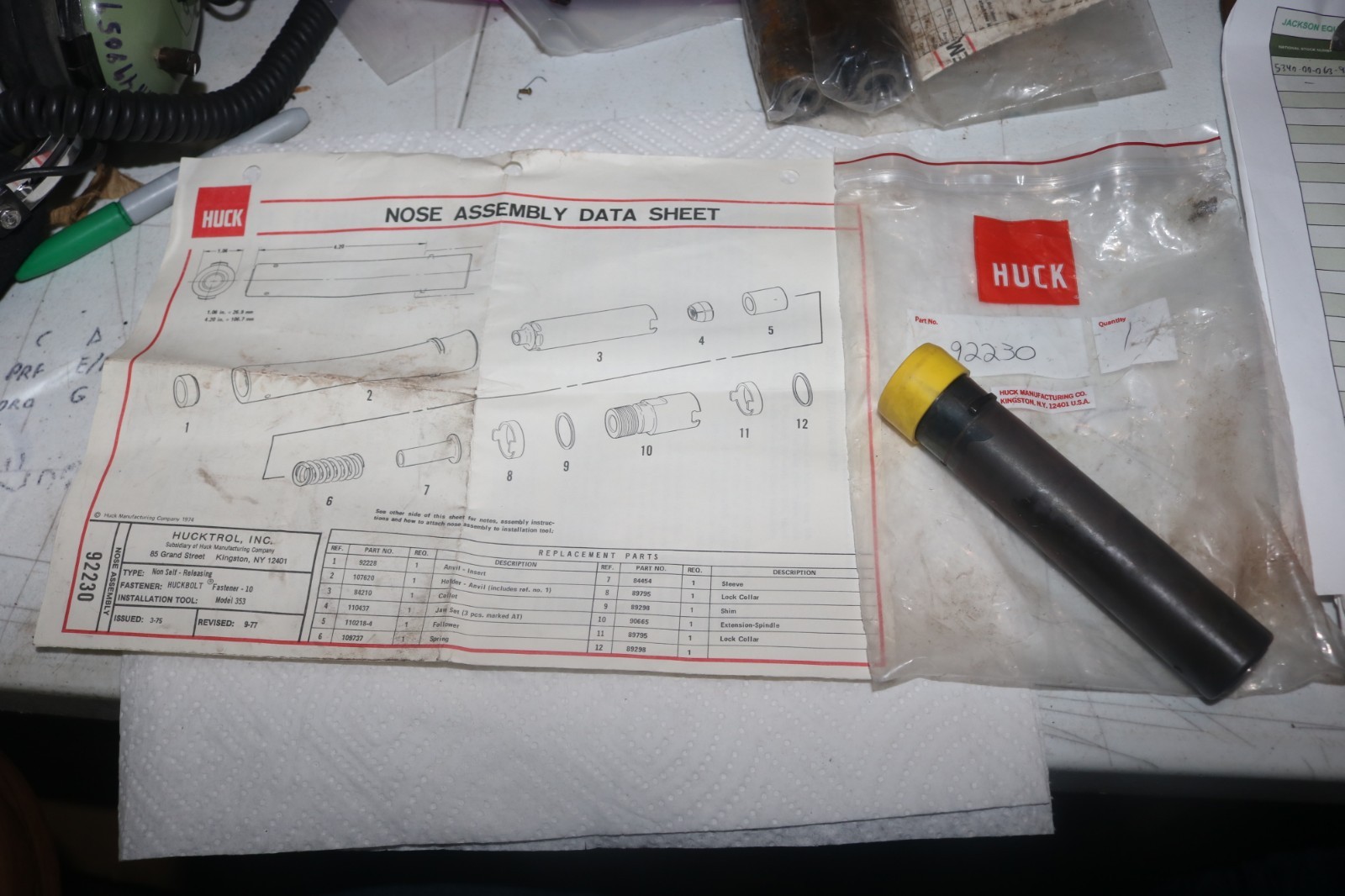 NOS Genuine Huck rivet gun Nose # 92230 Huckbolt -10 for Model 353