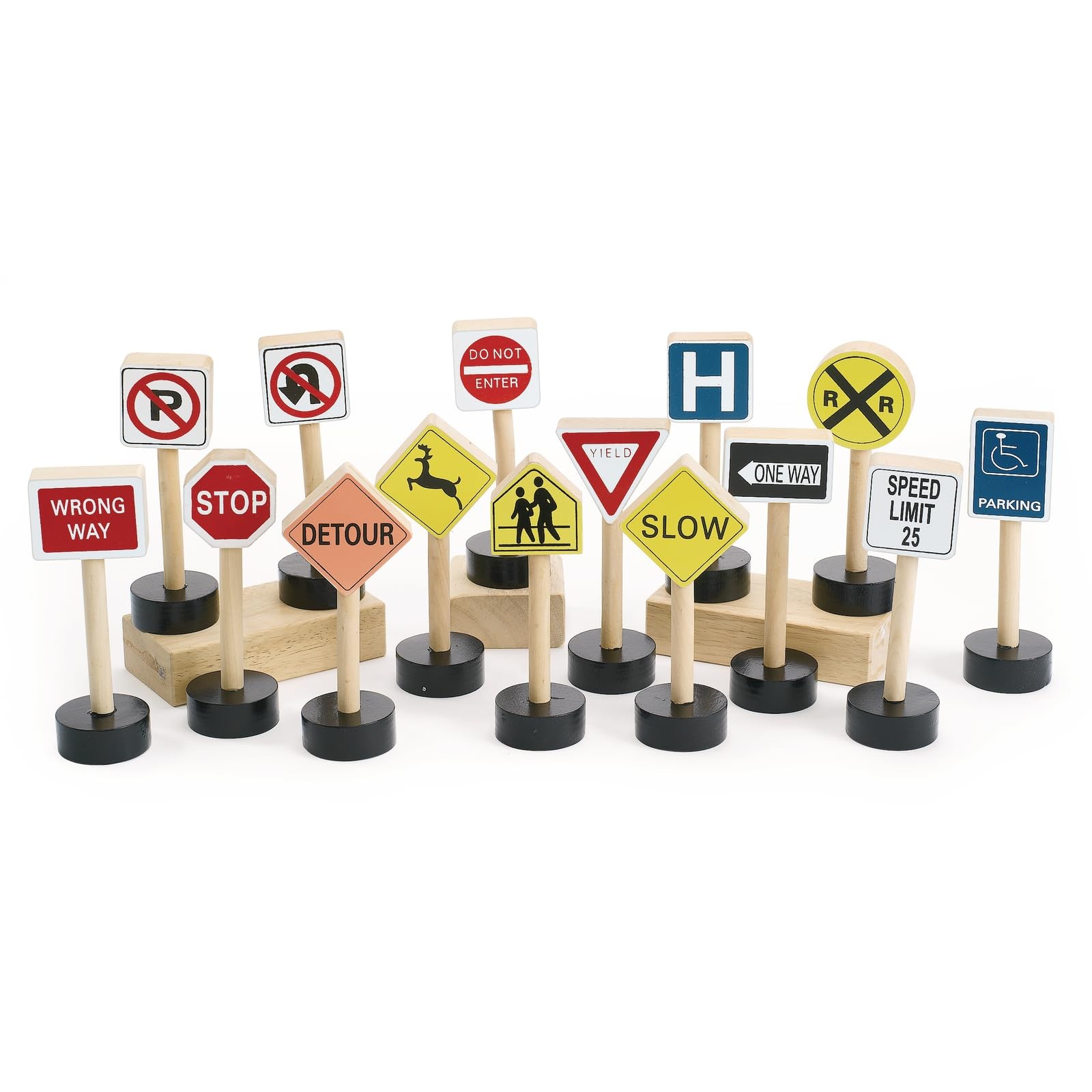 Deluxe 15-Piece Wooden Street Signs Set for Kids Train Playtime Fun