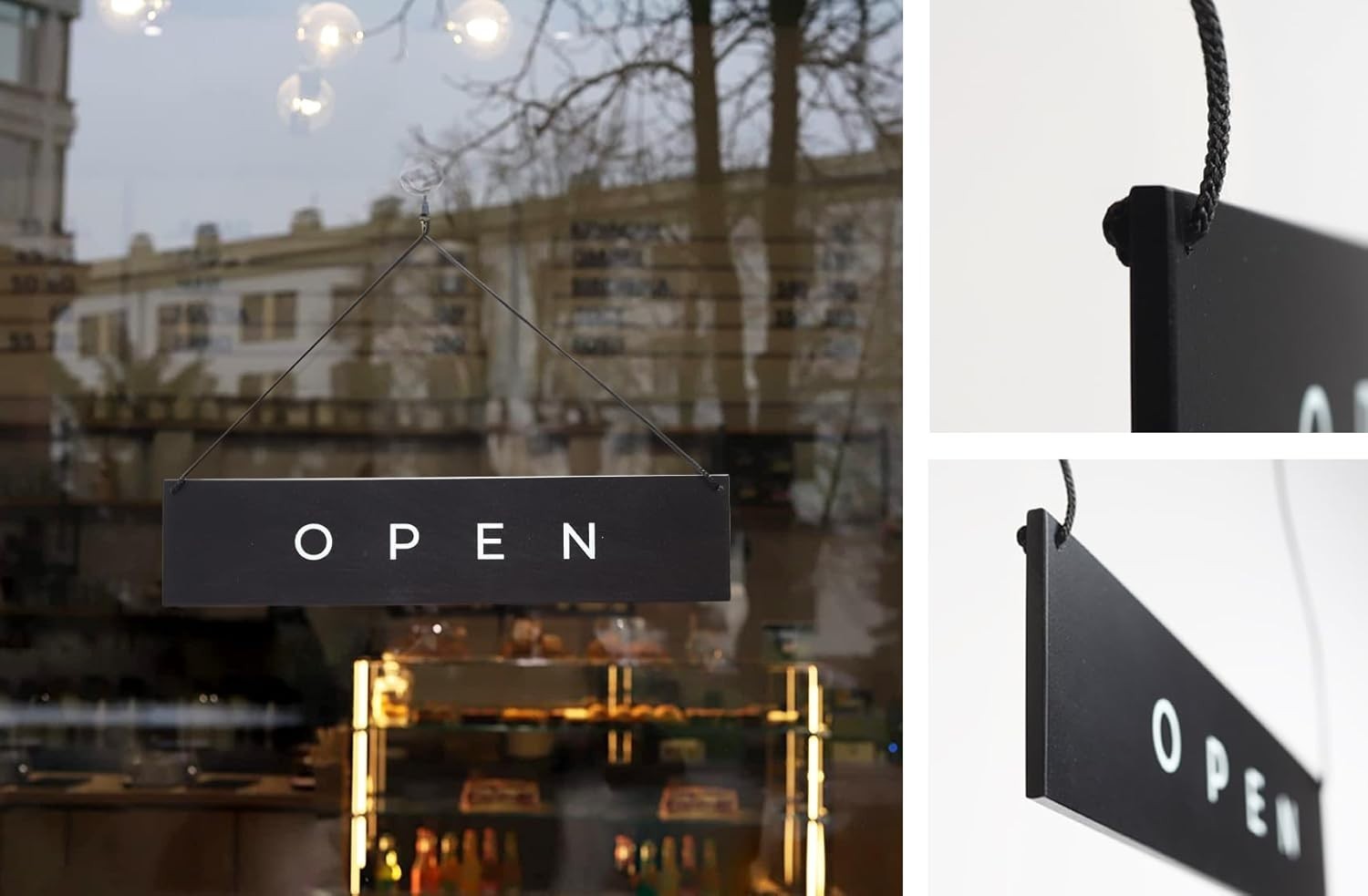 Chic Modern Open Closed Hanging Sign | Elegant Black Wooden Design 12.7 x 2.8