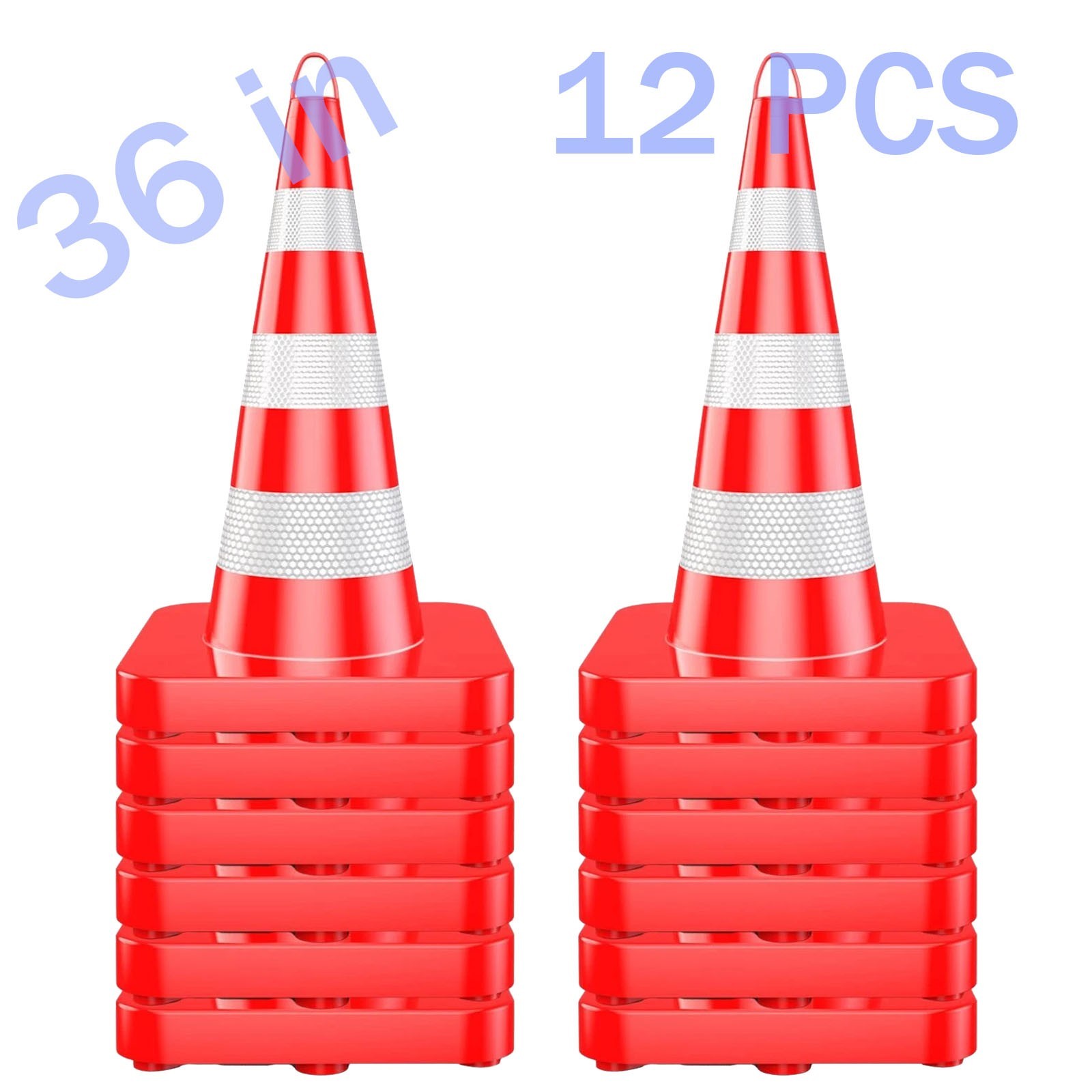 12 PCS 36″ Traffic Cone with Reflective Strips PVC Safety Cones for Road Use