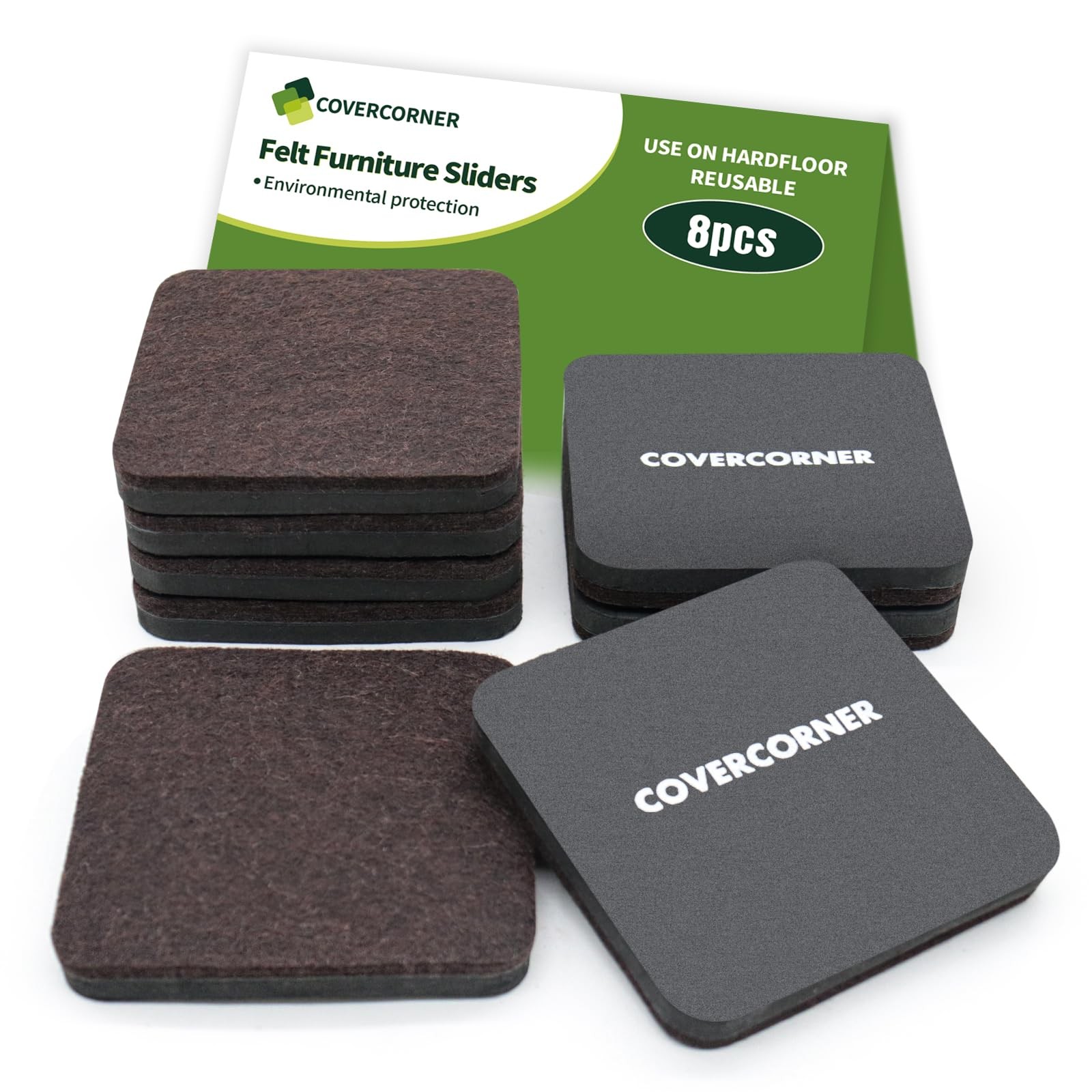 COVERCORNER Felt Furniture Sliders for 8 PCS 3 1/2» Brown, Brown+black
