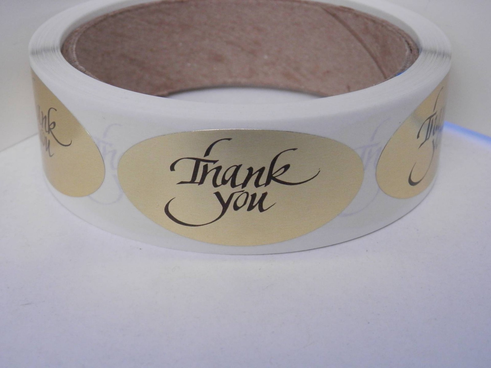 THANK YOU 1×2 oval Stickers Labels bright gold foil bkgd 250/rl
