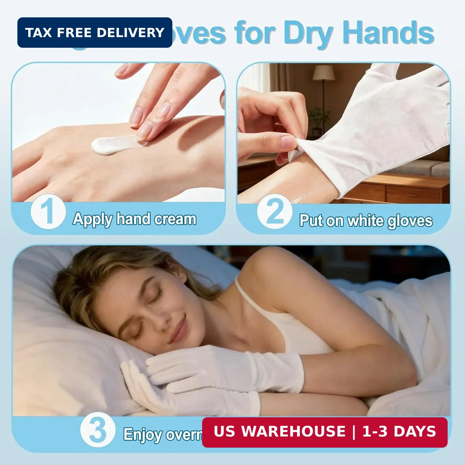12-Pack White Cotton Gloves, for Dry Hands Sleeping Eczema Care and Night-Time M