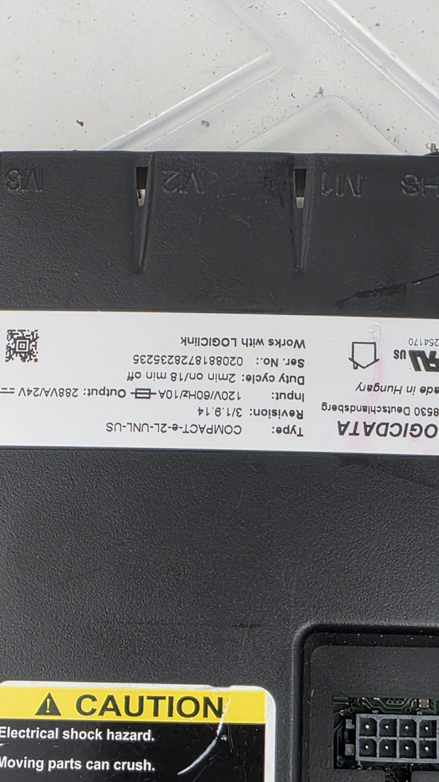 LOGICDATA COMPACT-e-2L-UNL-US Control Unit (as-is-parts), 120VAC