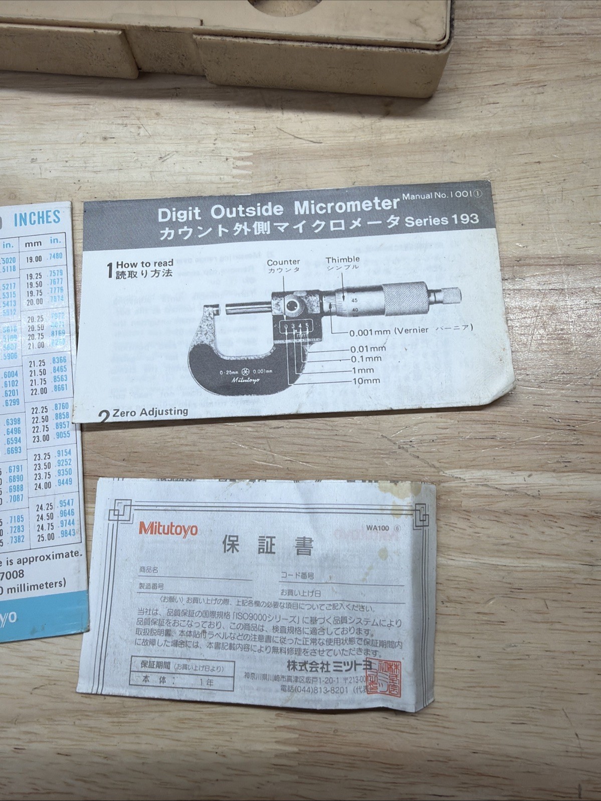 Mitutoyo 193-211 Outside Micrometer 0-1″ .0001″ Mechanical Counter