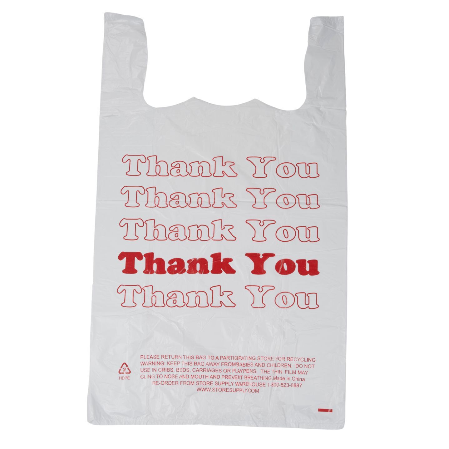 Large Plastic Thank You Bags (T-Shirt Bags) 18″ x 8″ x 30″ – Case of 500