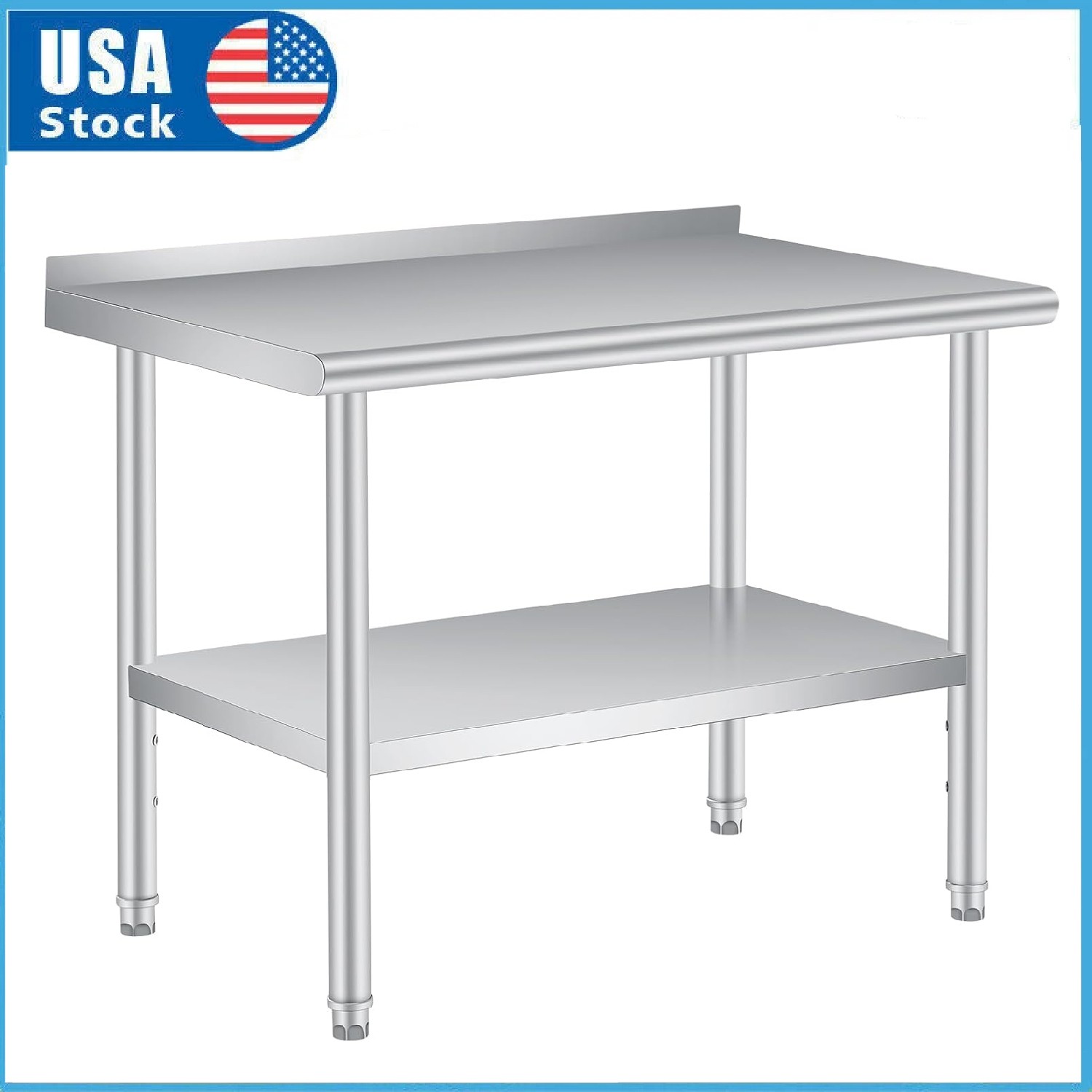 Stainless Steel Work Table w/Backsplash Heavy Duty Commercial Kitchen Prep Table