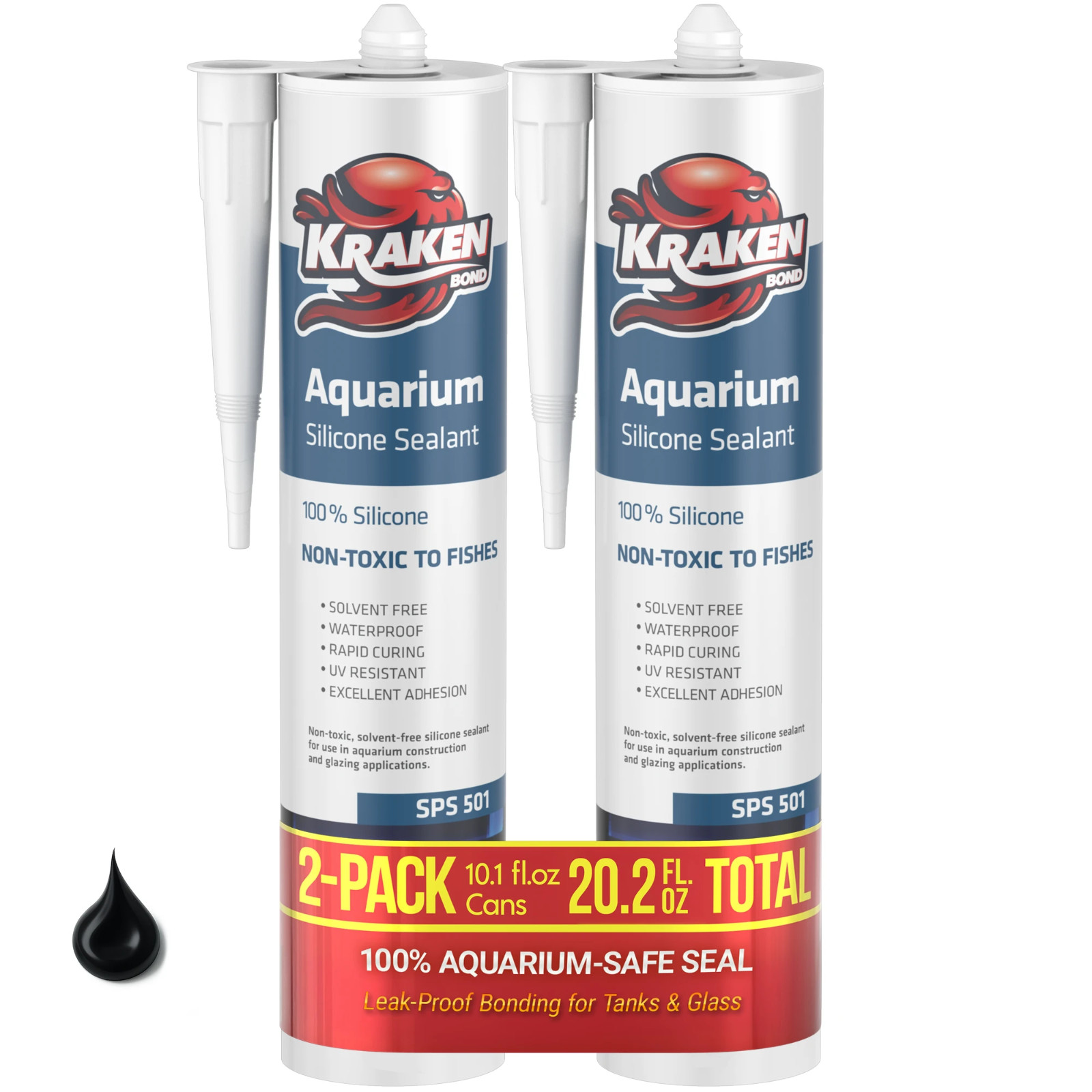 Kraken Bond Aquarium 100% Silicone Sealant, 10.1oz 2 Pack – Black