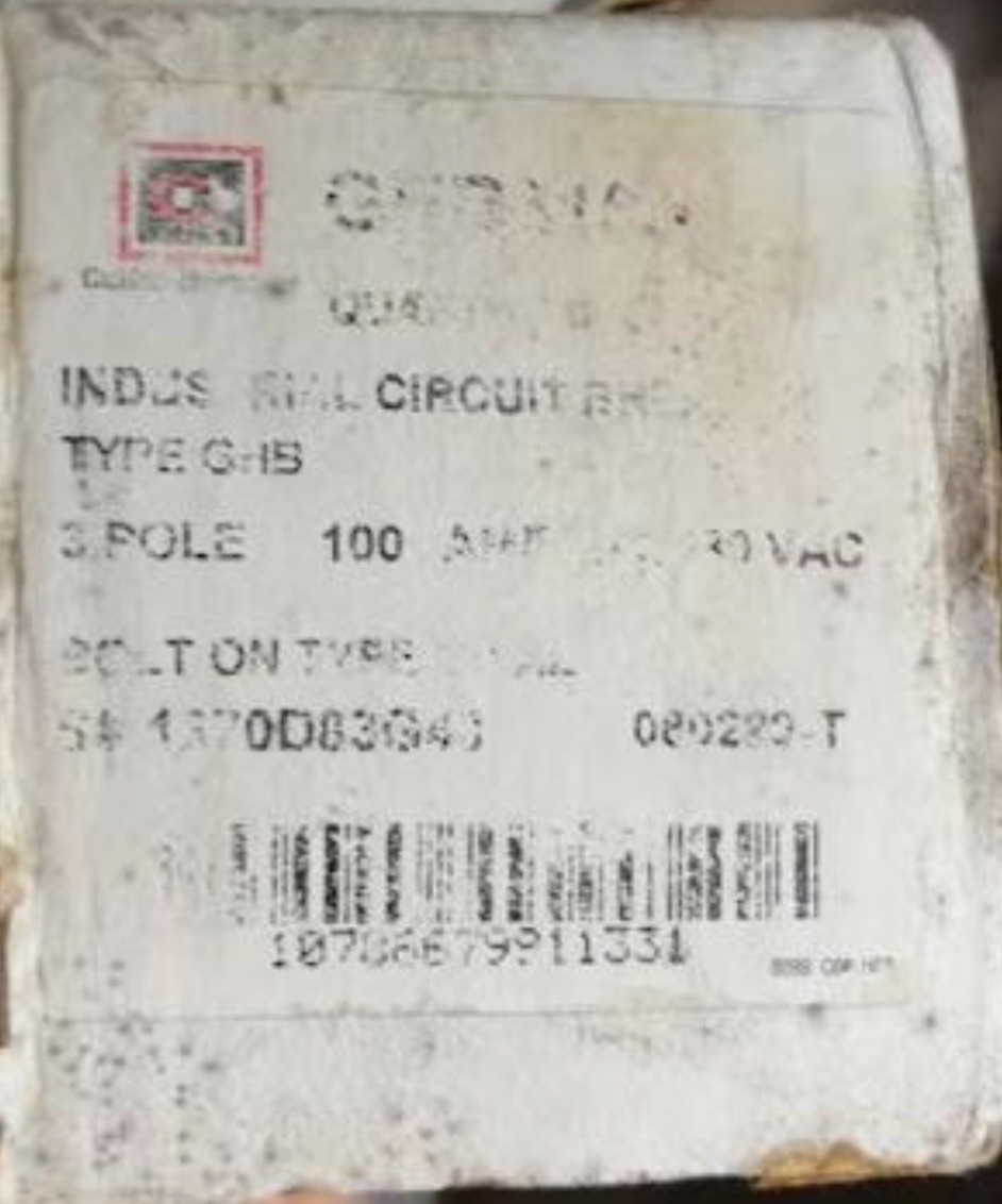 Eaton Cutler-Hammer GHB3100 100A 480 Vac 125/250 Vdc Bolt-On Circuit Breaker