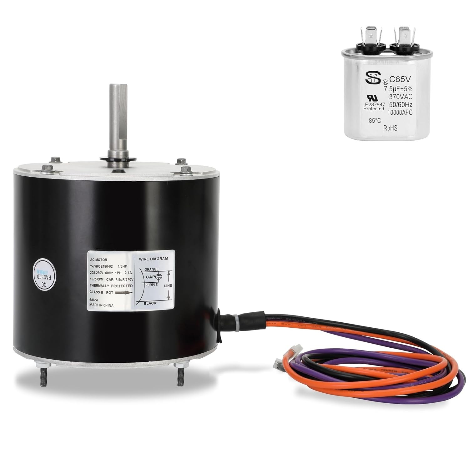 68J24 Condenser Fan Motor Replaces Lennox 68J2401, 1/3 HP, 208/230V 1 Phase