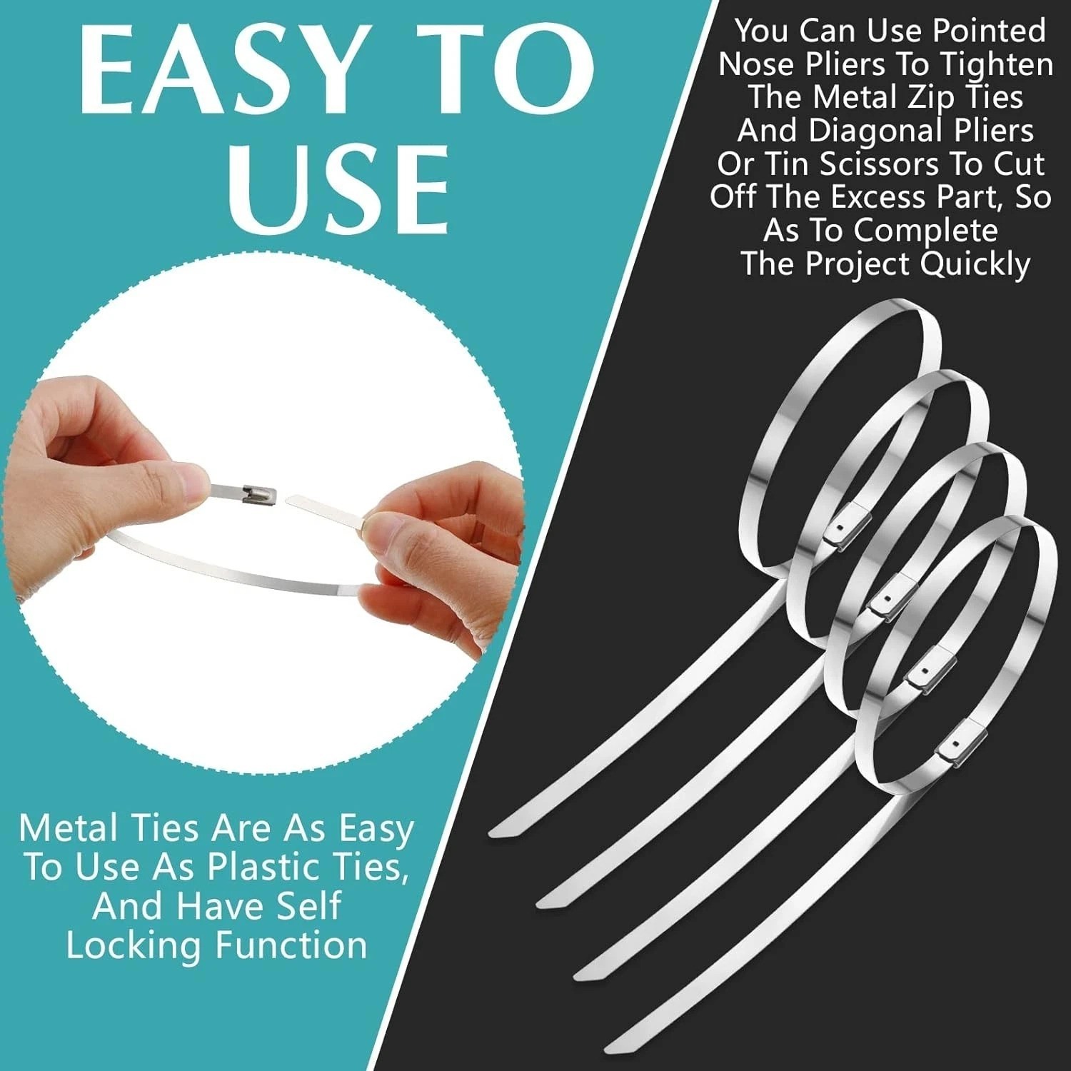 500 Pcs Heavy Duty 304 Stainless Steel Zip Ties, 220 lb Strength for Outdoor Use