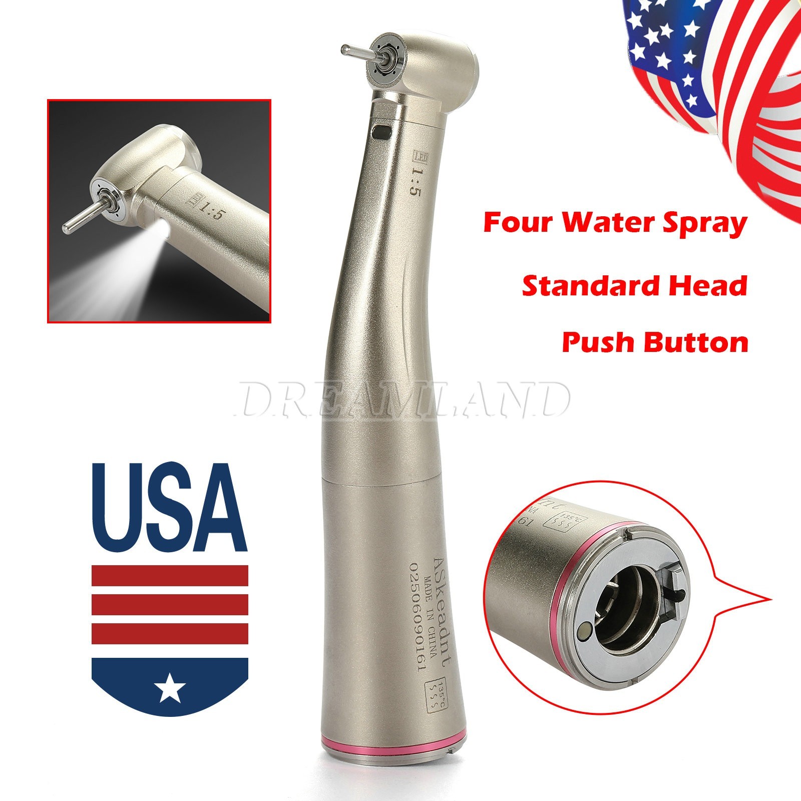 Dental 1:5 LED Fiber Optic Electric Handpiece Contra Angle / Cartridge Turbine