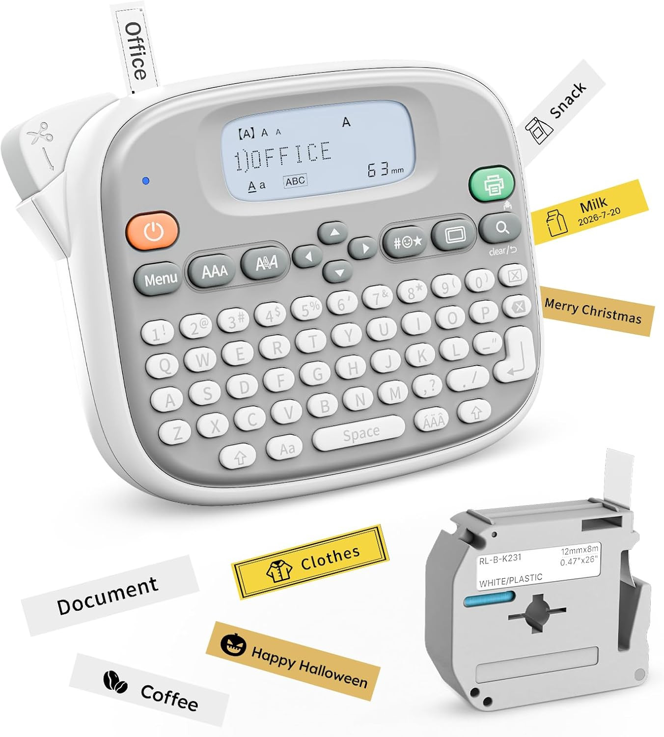 Portable Label Maker with QWERTY Keyboard and Waterproof Tape, White