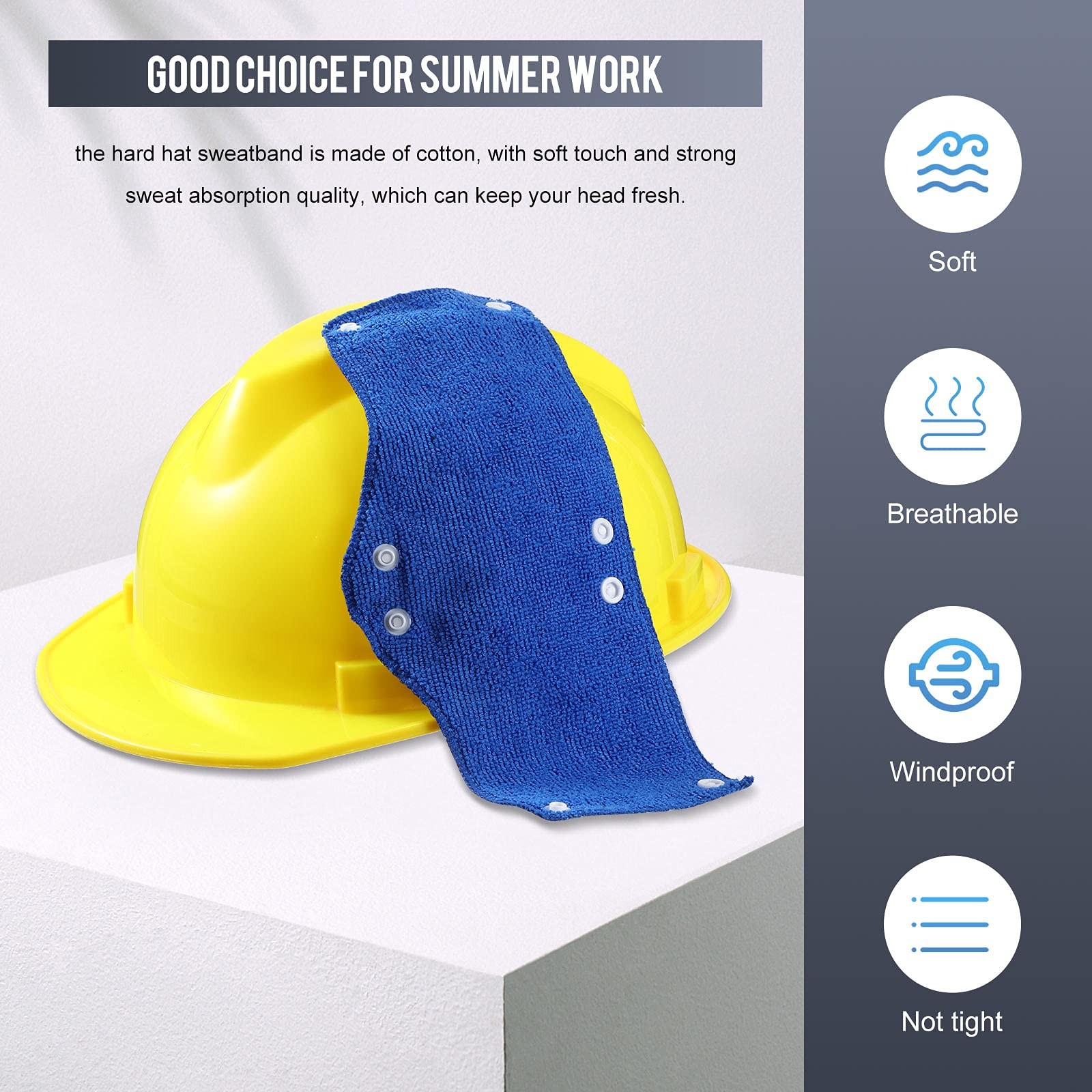 Funtery 12 Pieces Hard Hat Sweatband Washable Reusable Medium, Blue,Gray