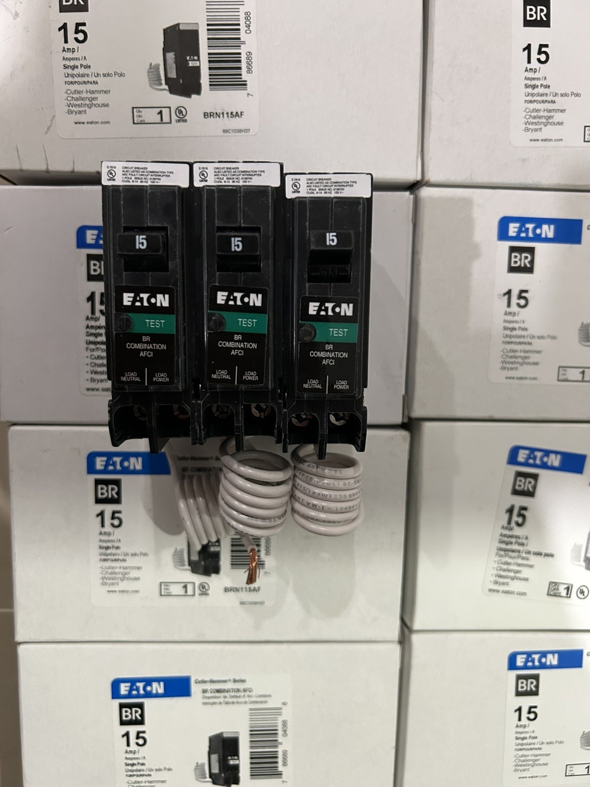 10 Eaton BRN115AF 15 Amp Single Pole 120V Pigtail-Neutral AFCI Arc Fault Circui