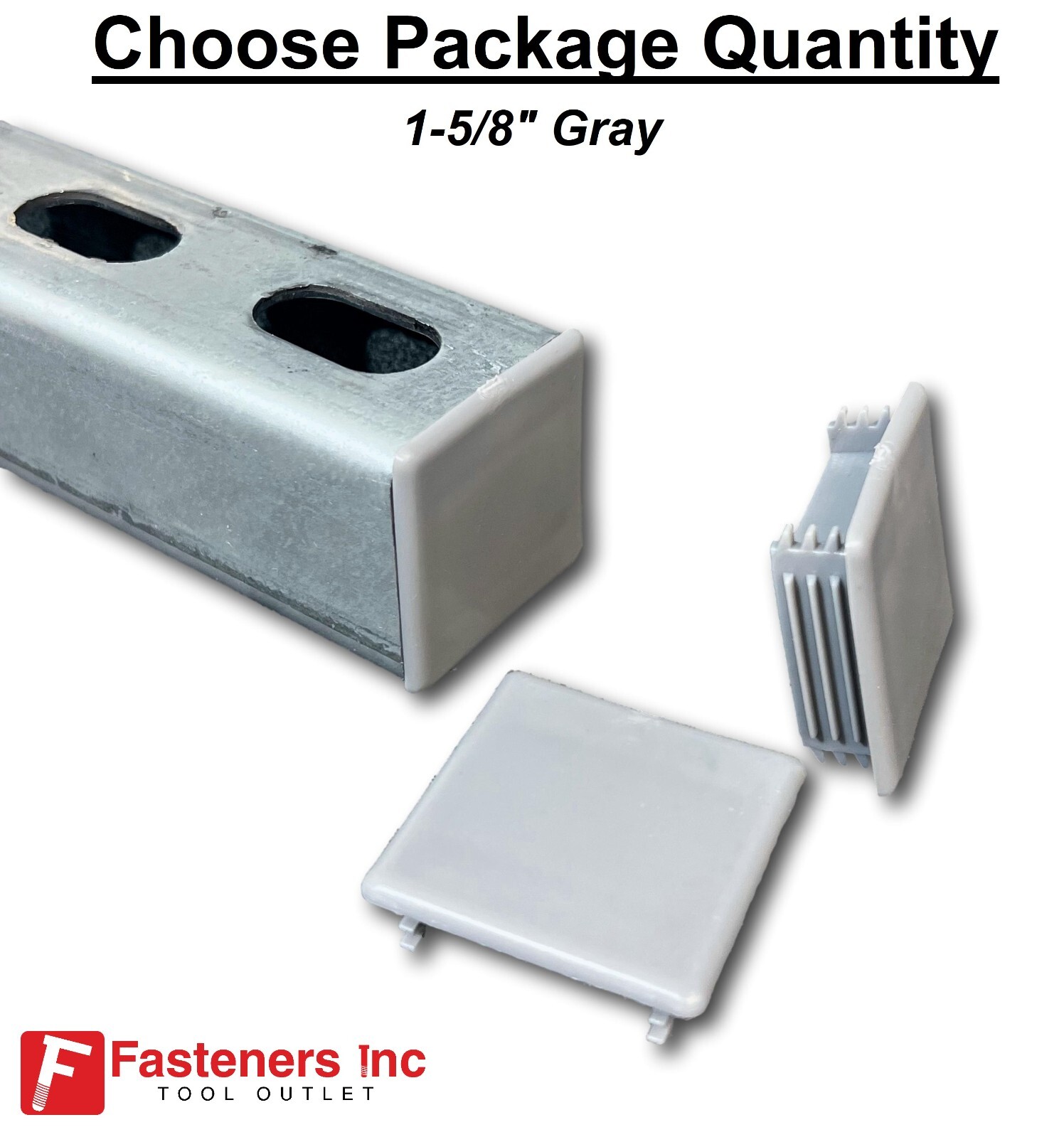 PVC Style Plastic GRAY GREY End Caps Unistrut Channel 1-5/8” X 1-5/8” #EC-2G