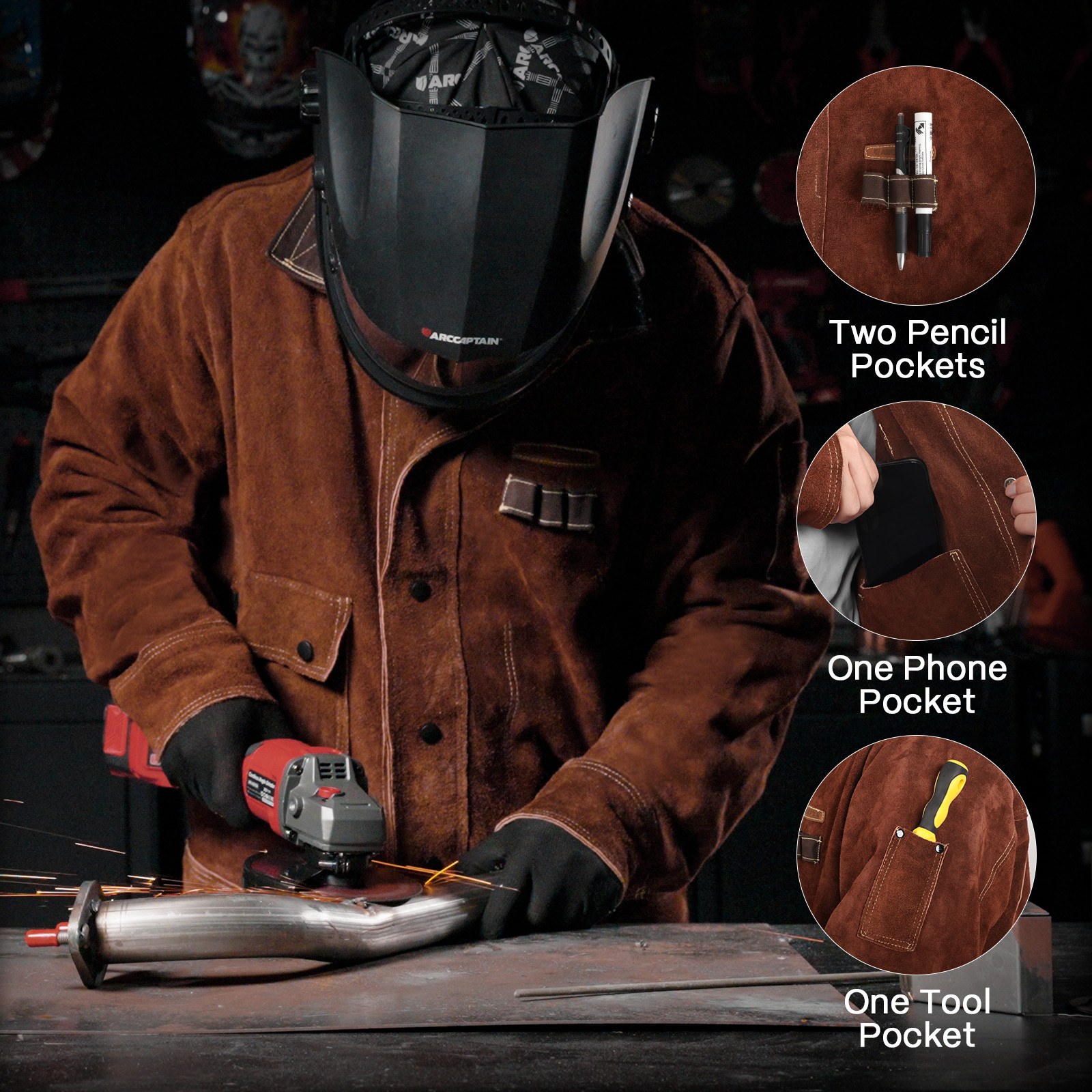 ARCCAPTAIN Leather Welding Jacket Heavy Duty Welder Jackets S/M/L/XL/XXL Size