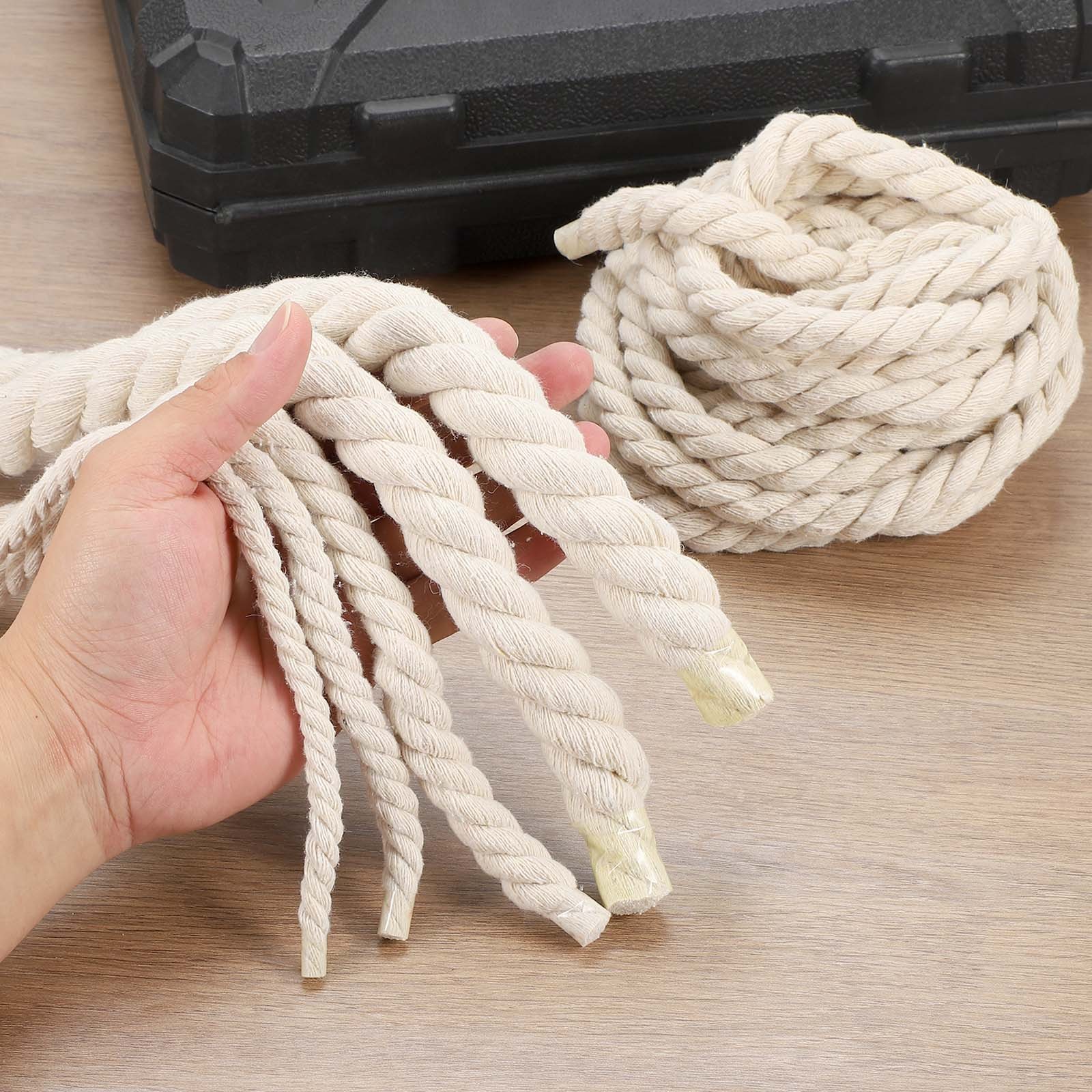10mm x 11.5 Feet Beige Cotton Rope 3 Strand for DIY Wall Hanging Knotting