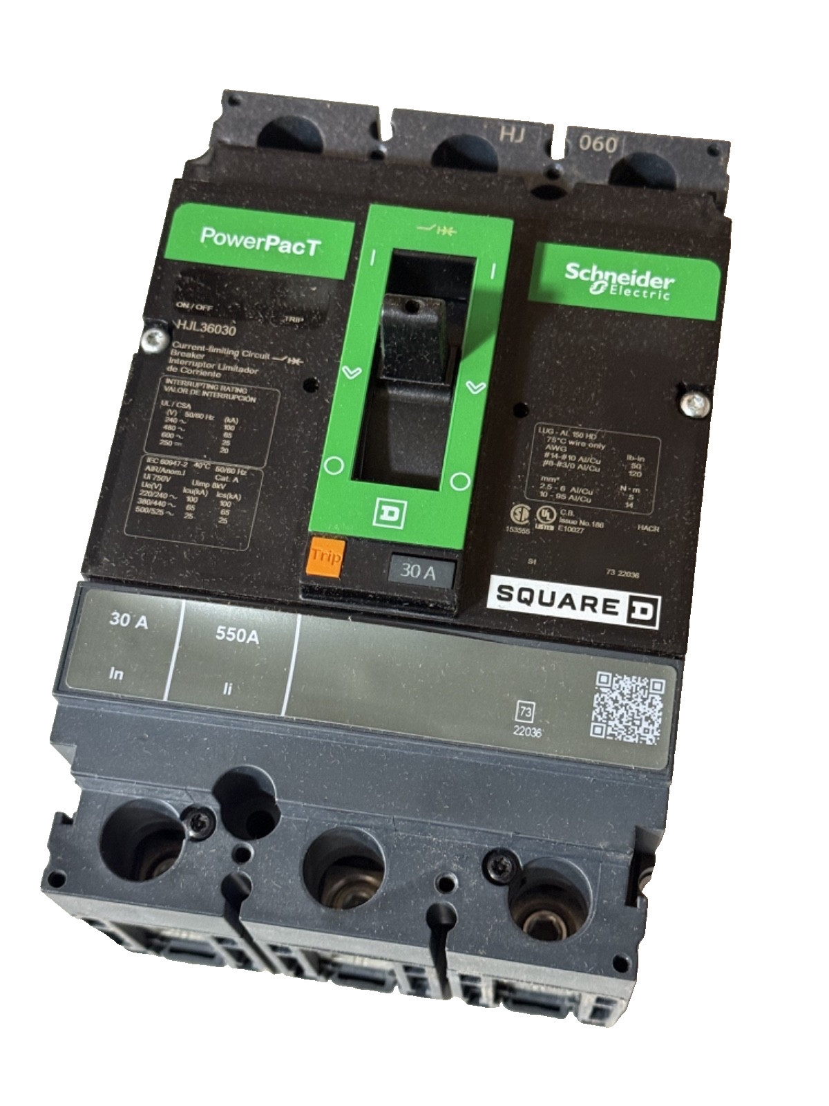(1) Square D HJL36030 3p 600v 30a 65k Circuit Breaker NEW IN BOX