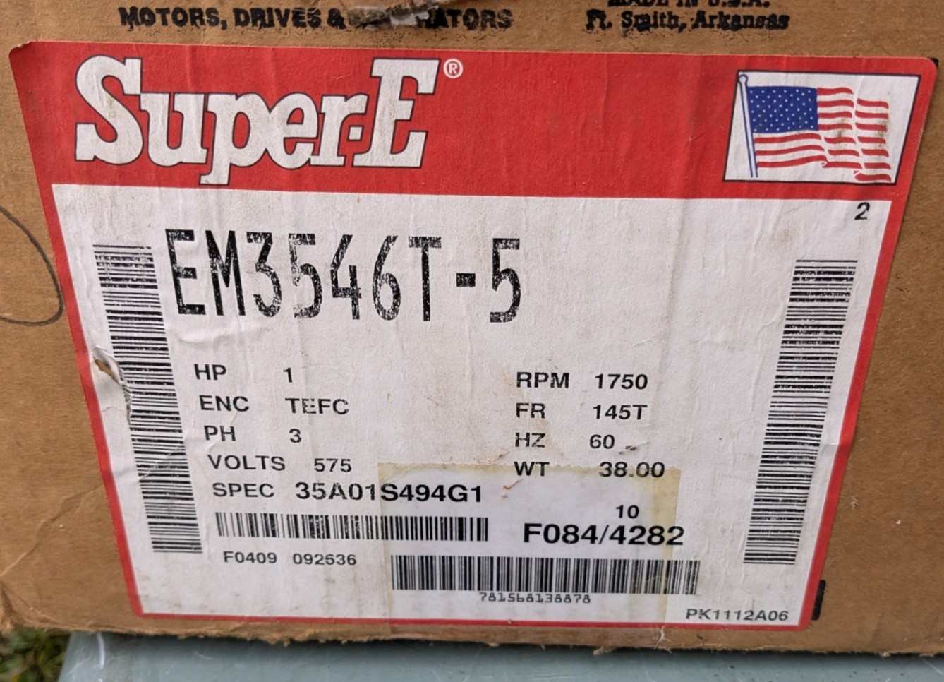 Baldor Super-E EM3546T-5 TEFC Electric Motor 575 VAC 1750 RPM Frame 145T