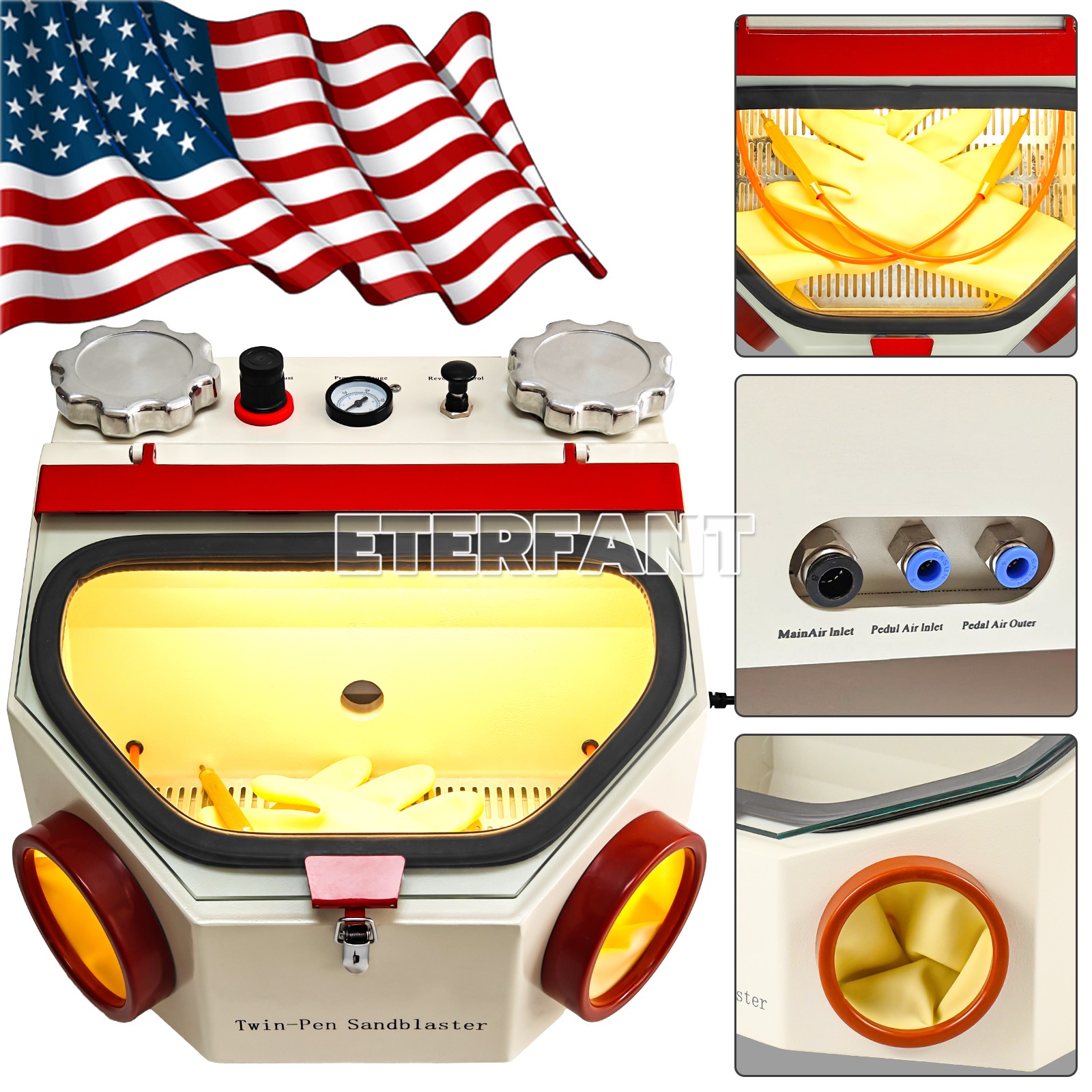 ETERFANT Dental Lab Twin Pen Sandblaster with LED Strip Light 2 Aluminum Tanks
