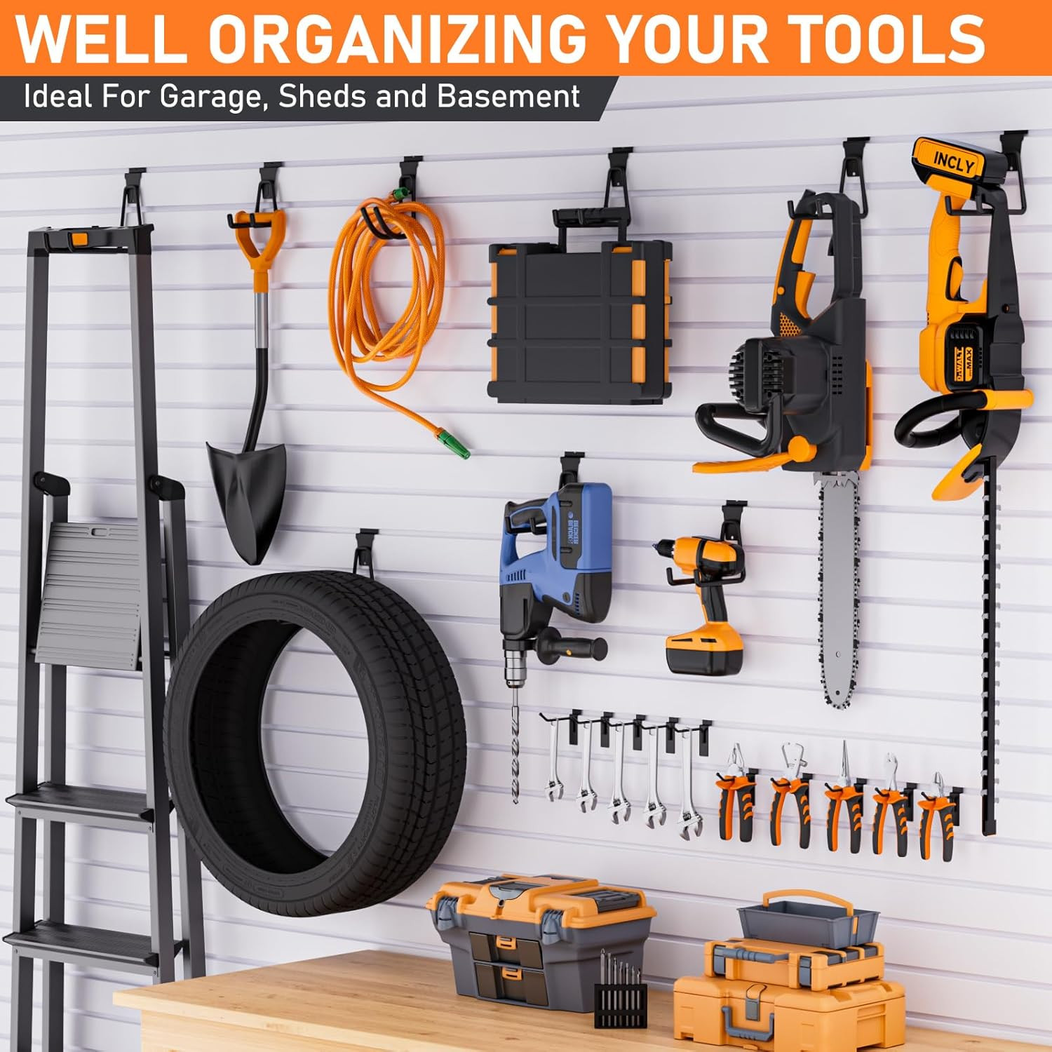 24 Pack Heavy Duty Slatwall Hooks, Black Garage Slatwall Panel Accessories Utili
