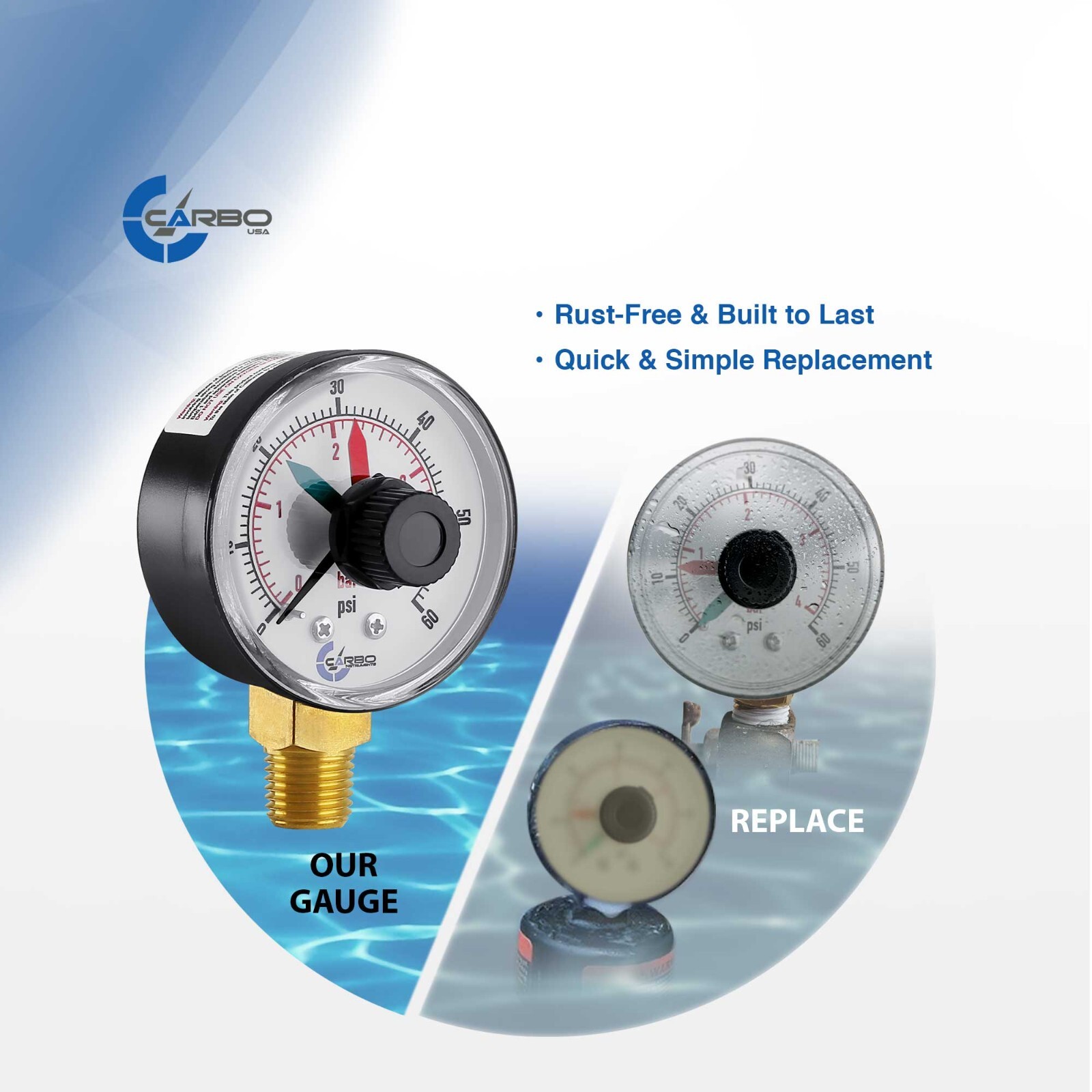 Filter Pressure Gauge, 1/4″ NPT Low Mnt 0-60 psi