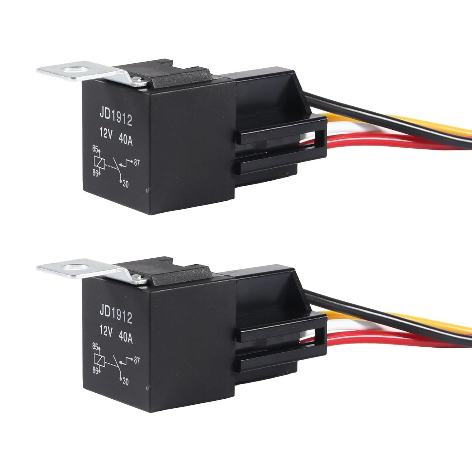 DIANN 2pcs Car Relay with Harness 12V 40A 4 Pin SPST Harness Sockets with Color