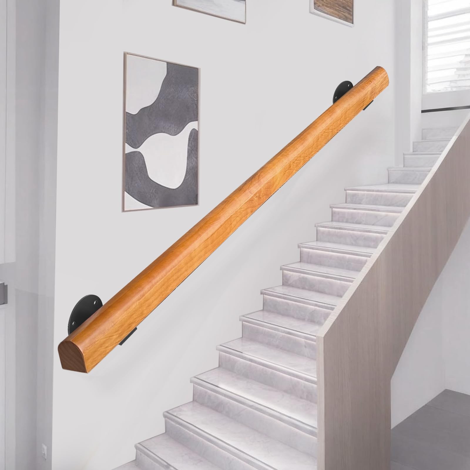 Kepmogoh Wooden Handrails 1-20Ft Non-Slip Staircase Handrail For Home Garden