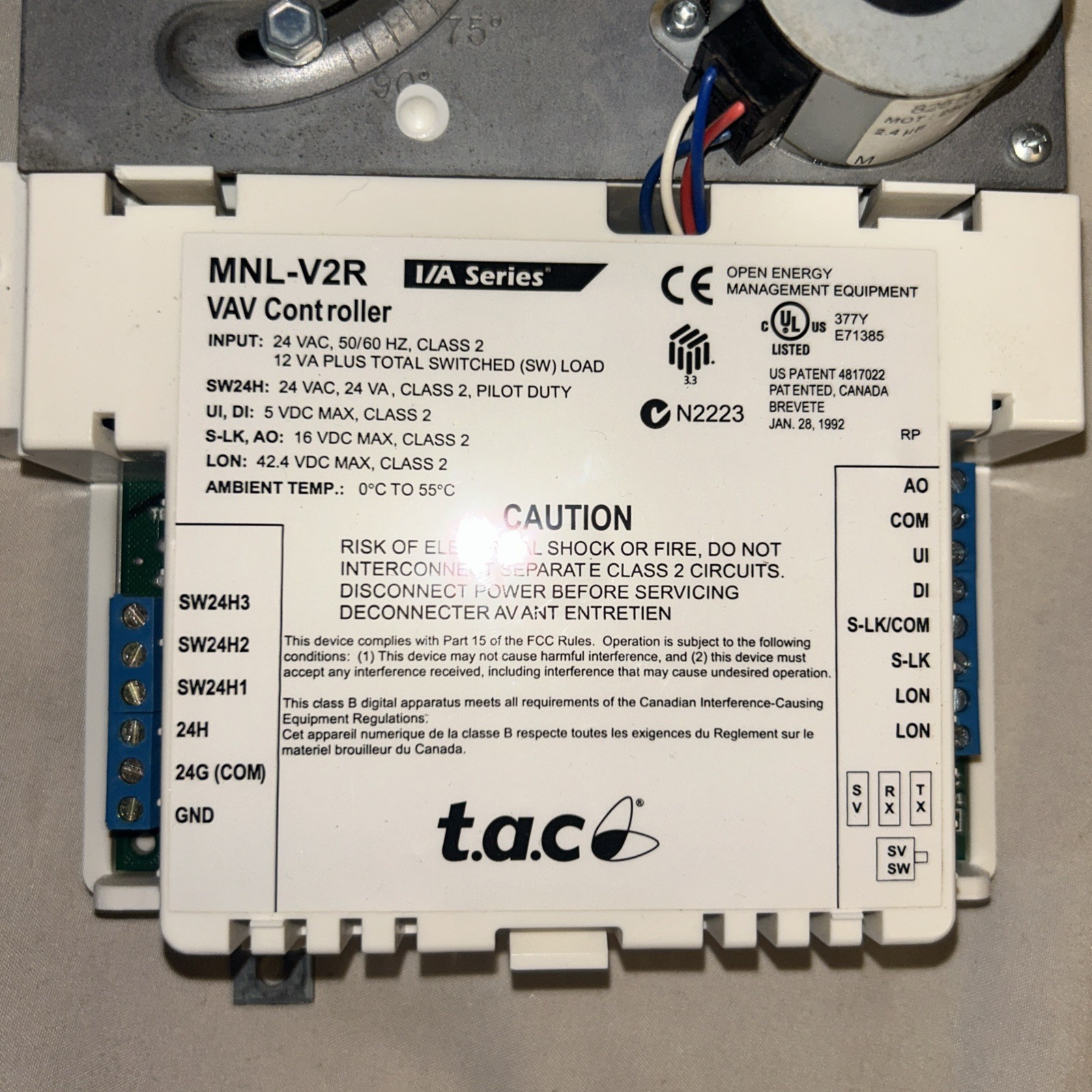 TAC Schneider Electric MNL-V2R; I/A Series VAV Controller read description