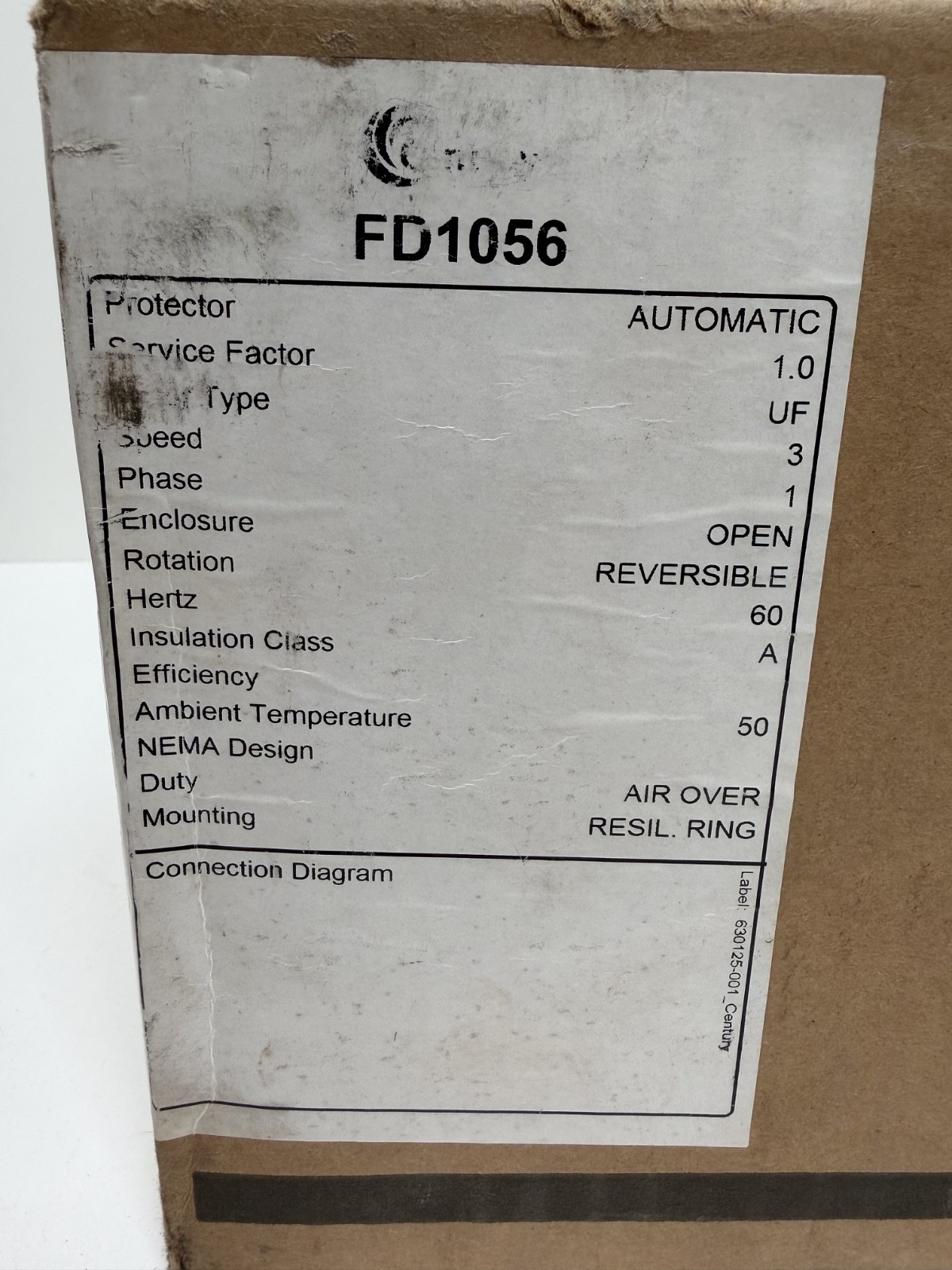Century Fd1056 Motor Psc 1/2 Hp 1075 208-230V 48Y 3 Speed PSC Air Over