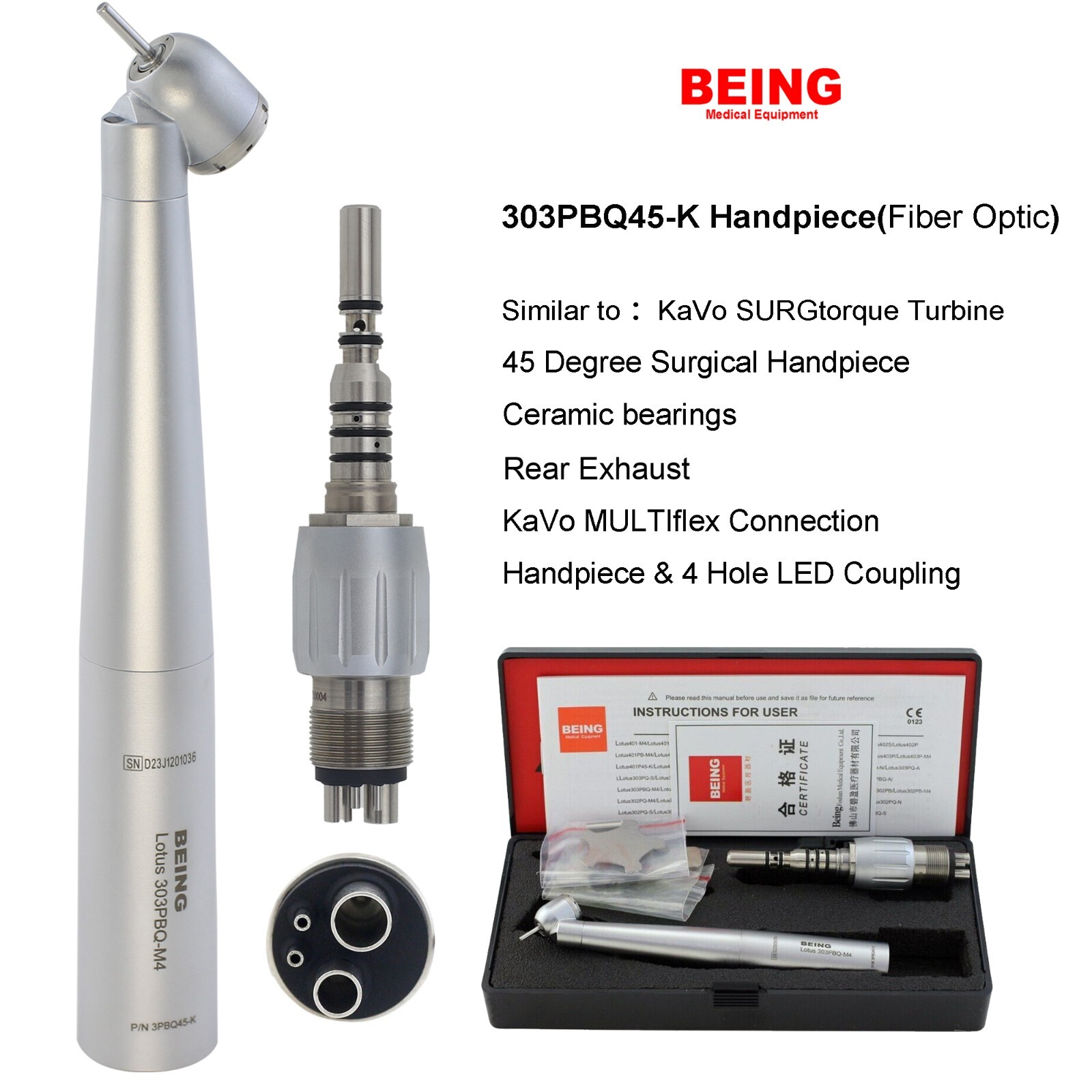 COXO Dental 45 degree Surgical Handpiece Fiber Optic Turbine For KaVo MULTIflex