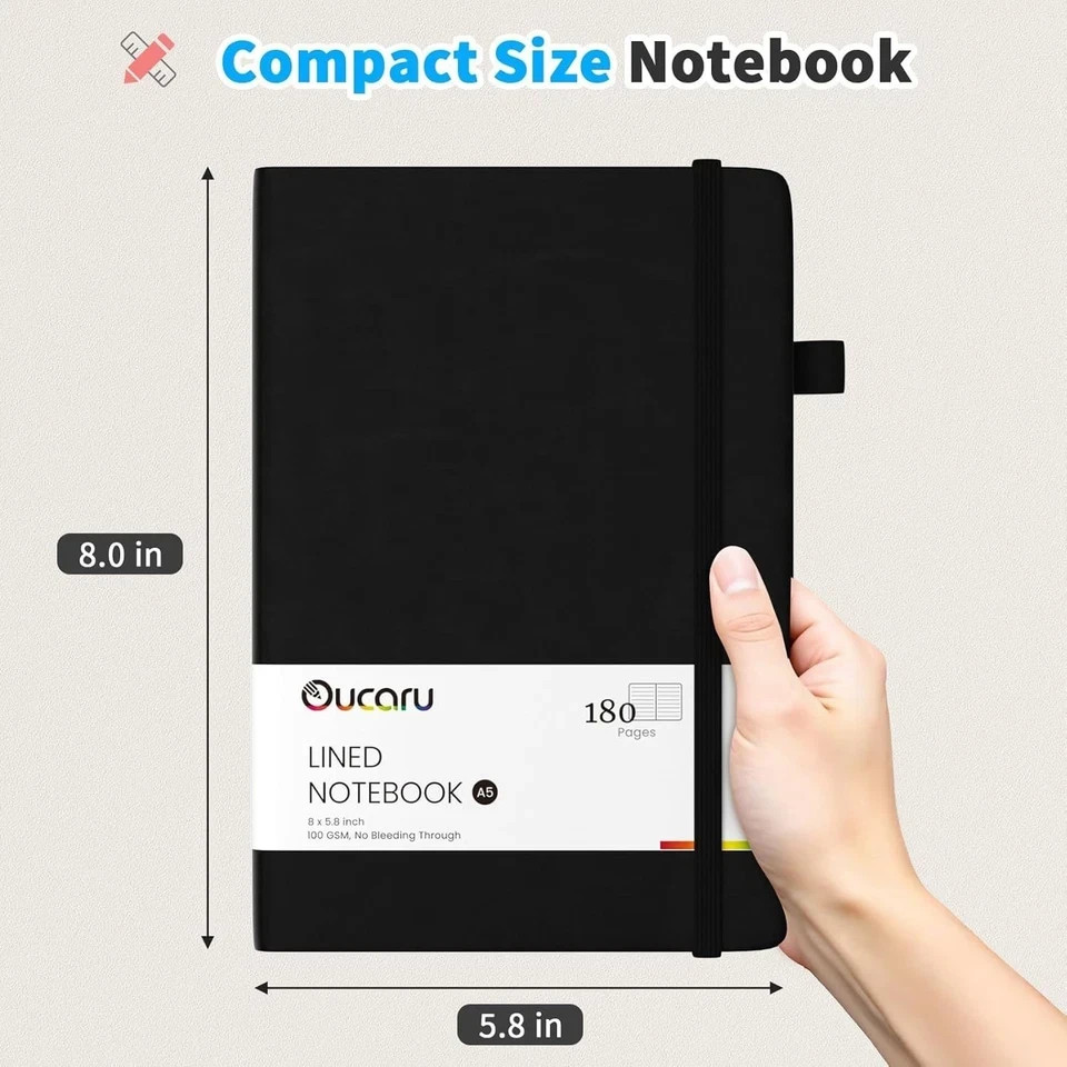 Lined Journal Notebook, 2 Pack, 180 Pages, A5 Journals for Writing, 100 GSM Thic
