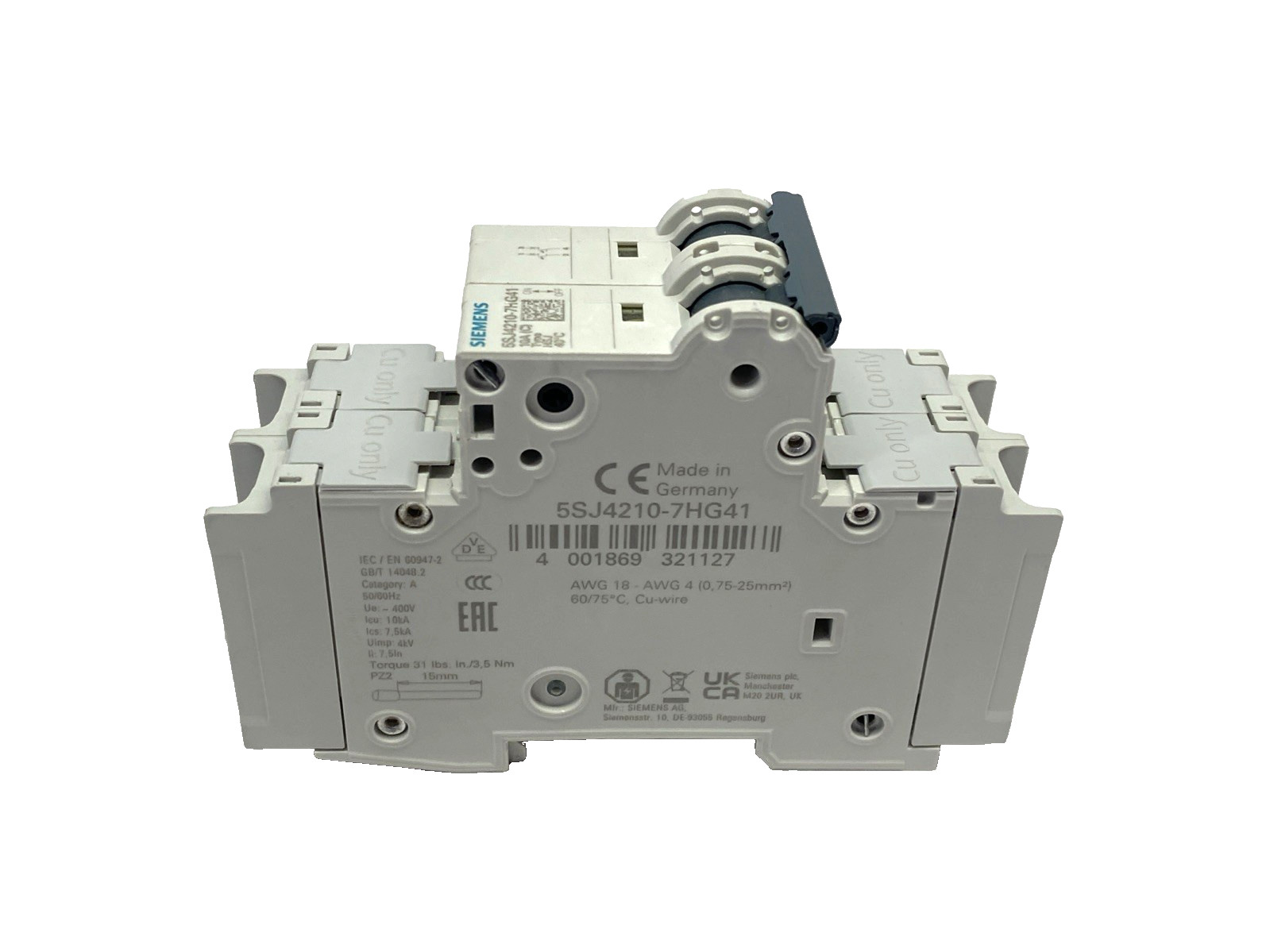 Siemens 5SJ4210-7HG41 Miniature Circuit Breaker 240V 14kA, 2P, C Type, 10A
