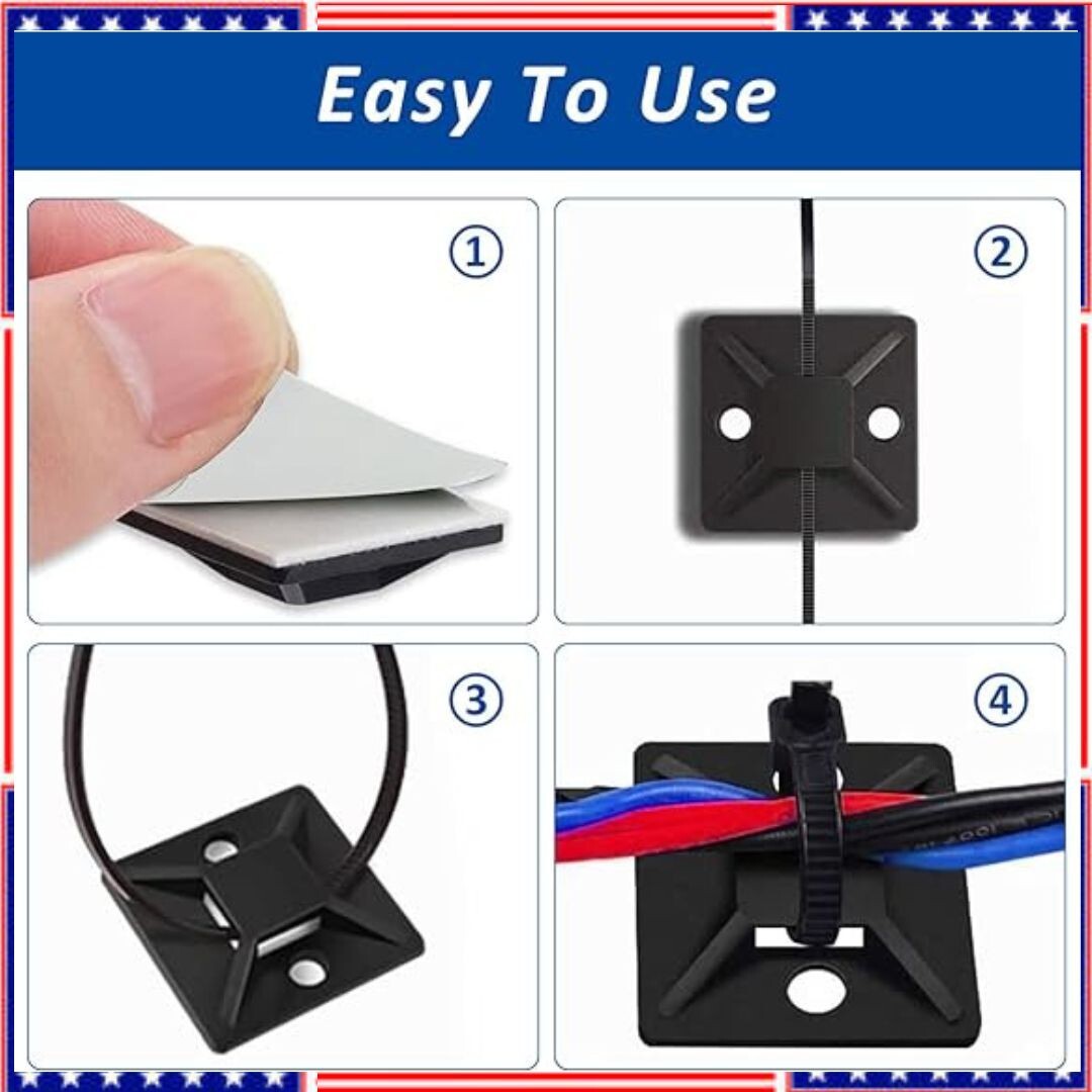 Cable Tie Mount Zip Tie Adhesive Backed Mounts Stick On Wire Holder Screw Hole