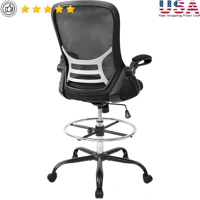 Drafting Chair High Back Ergonomic Stool Adjustable Footrest Flip Up Arms Mesh
