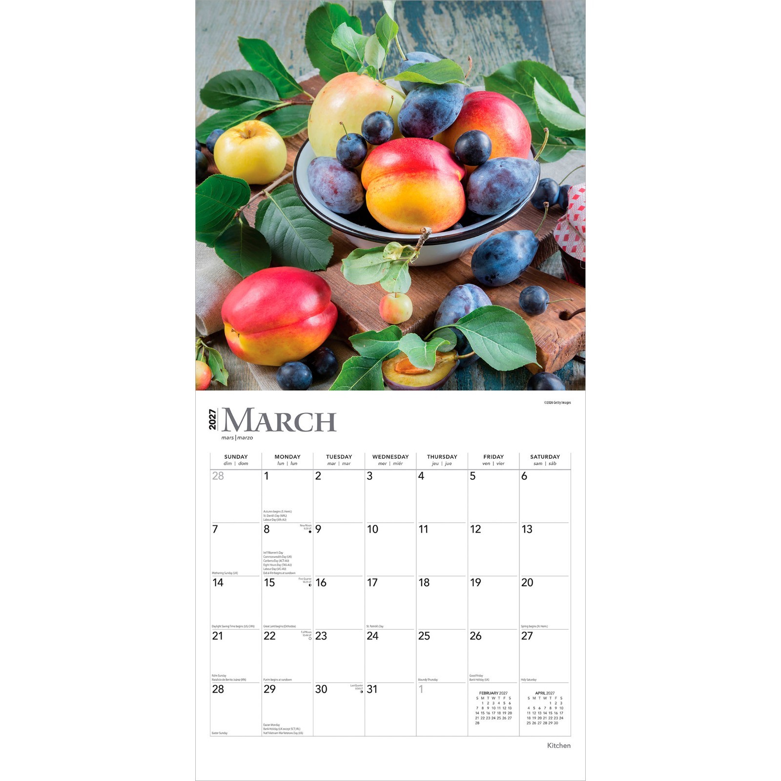 Kitchen | 2027 12×24″ (Hanging) Monthly Square Wall Calendar | Plastic-Free